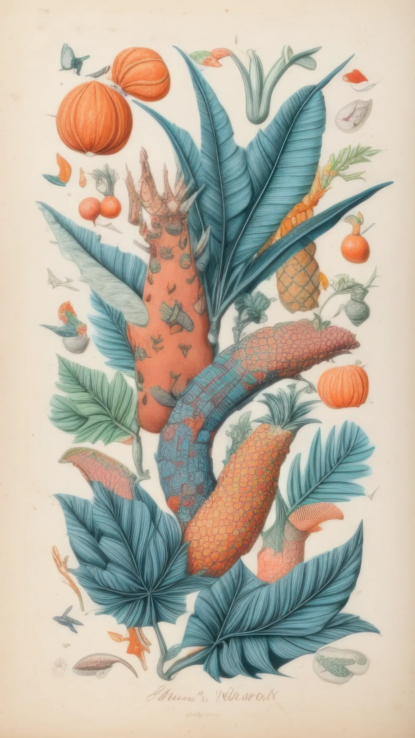 Part of the wider _Artificial Botany_ (2019) series, the _Unseen Flora_ collection shines a spotlight on the fantastical and surreal botanical illustrations created by four British scientists and artists: Charlotte Bancroft, Beatrice Hastings, Edmund Thorne and Theodore Winslow.
The collection has as its focus the concept of truth, contextualised in the contemporary digital age where the boundaries between real and virtual, natural and artificial, seem to become more and more obscure. Especially after the sudden influx of innovative technologies led by AI language models and image generation systems, the notion of truth has become even more arbitrary, always hidden behind a thin veil of plausibility and verisimilitude.  

_Unseen Flora_ stands at the interplay between these areas: the collection wants to explore unreal but plausible histories through the visual depictions of the four illustrators, offering us an unprecedented glimpse into their imaginary botanical dimensions.