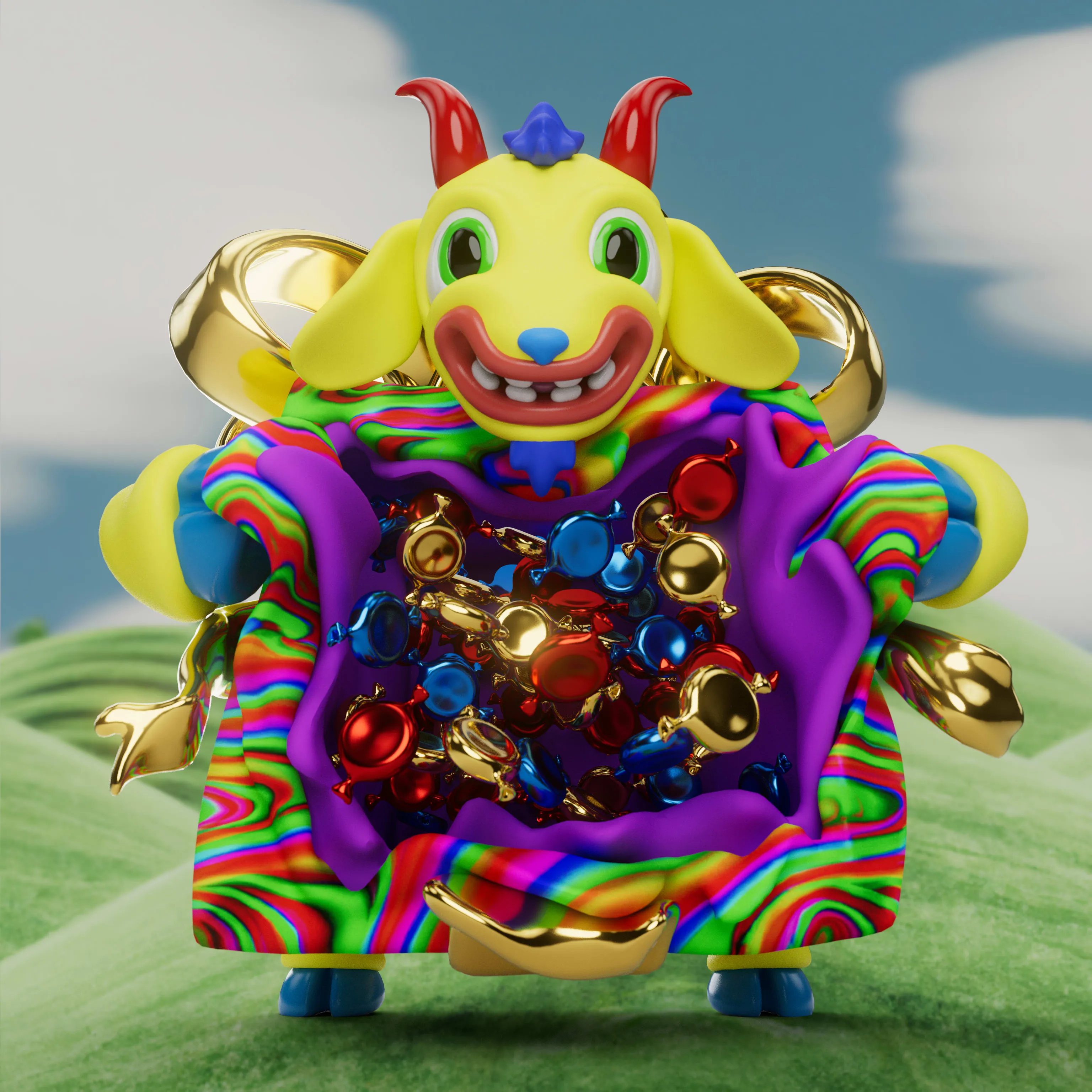 VeeFriends Mini Drops *Gift Goat JOY* - Created By [VeeFriends](https://veefriends.com) and [JOY](https://twitter.com/johnorionyoung)

*Gift Goat JOY* is a collection of 555 unique NFTs. 

Artist John Orion Young, known as JOY, brings his exuberant and colorful JOYWORLD style to the Gift Goat universe.

The original owner of this NFT also received a June Oven, a technologically innovative space-saving smart kitchen that combines 6 appliances into one.

This token is a part of the Gift Goat series and a VeeFriends Mini Drop collectible that lives on the Ethereum blockchain. 'Gift Goat JOY' is gift #9 of 18. 

This NFT does not grant you previous or future gifts from the Gift Goat Gifting Experience. For more information on the Gift Goat Series, please visit: https://veefriends.com/giftgoat

JOY

[joy.world](https://www.joy.world/)<br />
[Instagram](https://www.instagram.com/johnorionyoung/)<br />
[Twitter](https://twitter.com/johnorionyoung)