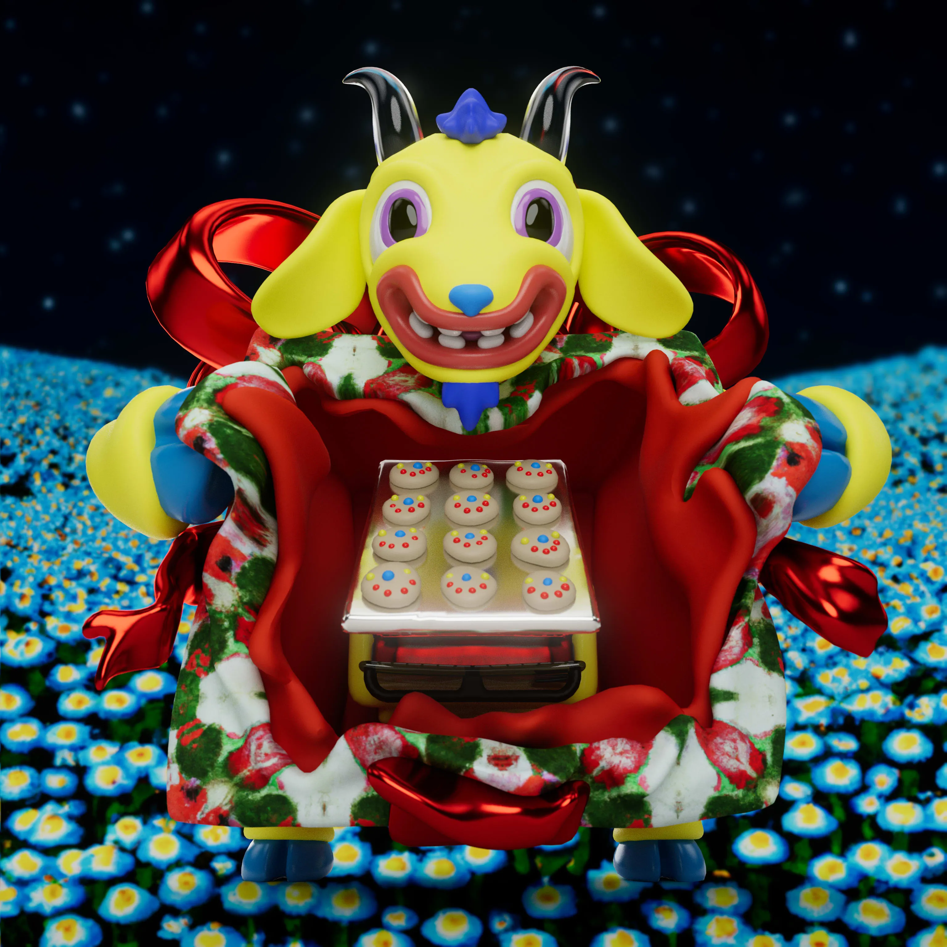 VeeFriends Mini Drops *Gift Goat JOY* - Created By [VeeFriends](https://veefriends.com) and [JOY](https://twitter.com/johnorionyoung)

*Gift Goat JOY* is a collection of 555 unique NFTs. 

Artist John Orion Young, known as JOY, brings his exuberant and colorful JOYWORLD style to the Gift Goat universe.

The original owner of this NFT also received a June Oven, a technologically innovative space-saving smart kitchen that combines 6 appliances into one.

This token is a part of the Gift Goat series and a VeeFriends Mini Drop collectible that lives on the Ethereum blockchain. 'Gift Goat JOY' is gift #9 of 18. 

This NFT does not grant you previous or future gifts from the Gift Goat Gifting Experience. For more information on the Gift Goat Series, please visit: https://veefriends.com/giftgoat

JOY

[joy.world](https://www.joy.world/)<br />
[Instagram](https://www.instagram.com/johnorionyoung/)<br />
[Twitter](https://twitter.com/johnorionyoung)