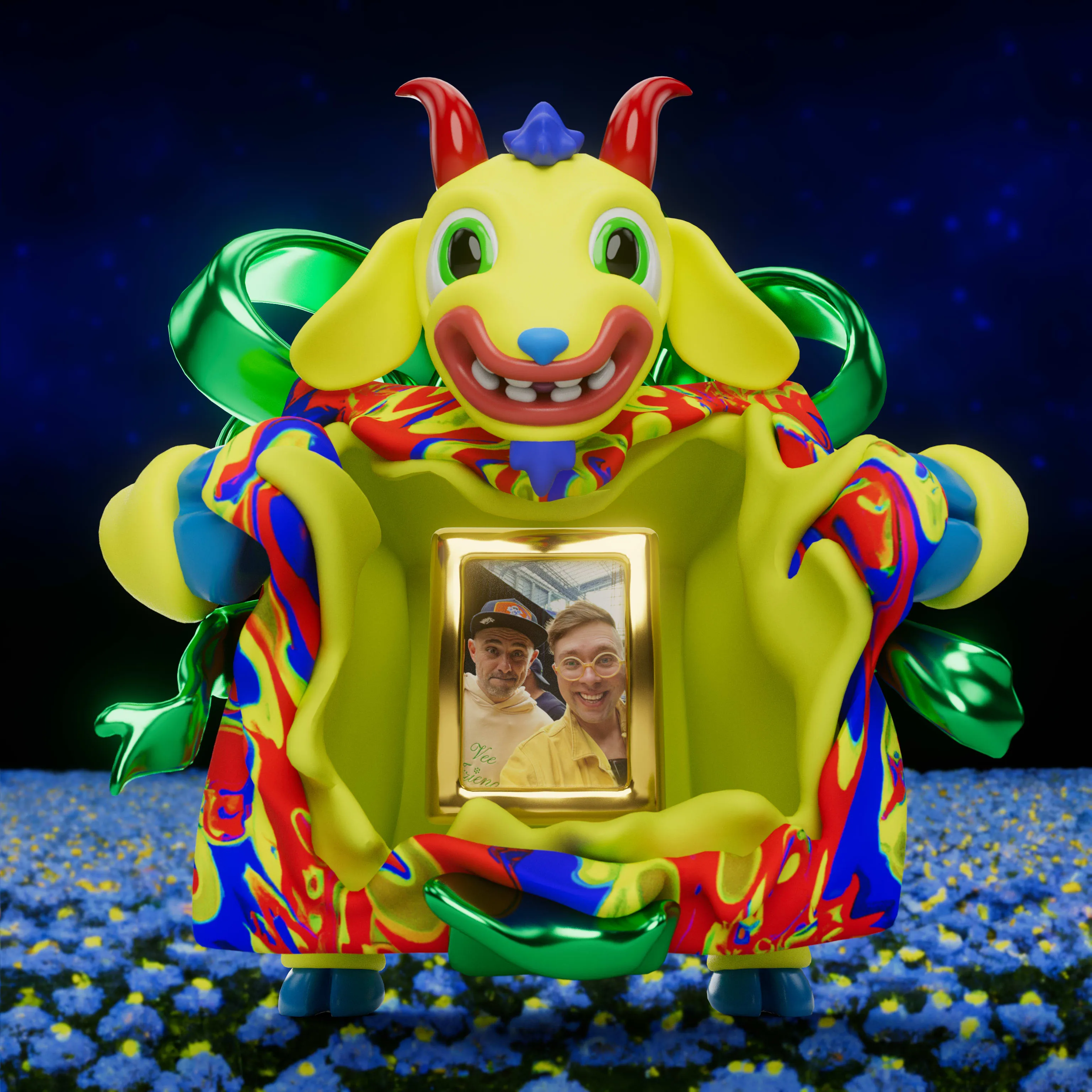 VeeFriends Mini Drops *Gift Goat JOY* - Created By [VeeFriends](https://veefriends.com) and [JOY](https://twitter.com/johnorionyoung)

*Gift Goat JOY* is a collection of 555 unique NFTs. 

Artist John Orion Young, known as JOY, brings his exuberant and colorful JOYWORLD style to the Gift Goat universe.

The original owner of this NFT also received a June Oven, a technologically innovative space-saving smart kitchen that combines 6 appliances into one.

This token is a part of the Gift Goat series and a VeeFriends Mini Drop collectible that lives on the Ethereum blockchain. 'Gift Goat JOY' is gift #9 of 18. 

This NFT does not grant you previous or future gifts from the Gift Goat Gifting Experience. For more information on the Gift Goat Series, please visit: https://veefriends.com/giftgoat

JOY

[joy.world](https://www.joy.world/)<br />
[Instagram](https://www.instagram.com/johnorionyoung/)<br />
[Twitter](https://twitter.com/johnorionyoung)