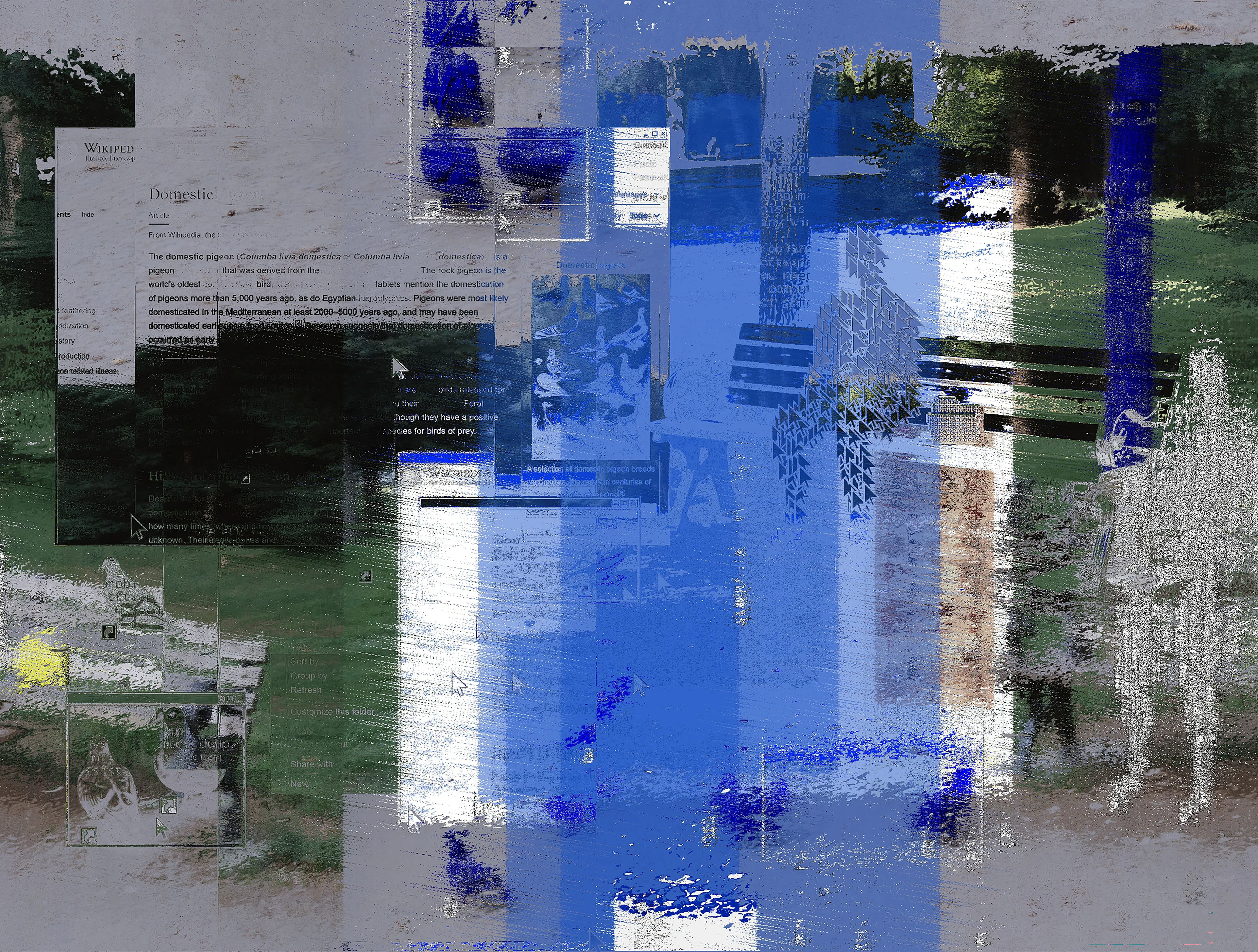 Through the blurred pixels and distorted fragments of reality, a park emerges, embodying the idea of the merging of the virtual and the real, where the boundaries between worlds are blurred, and reality becomes something that can glitch, be reformatted, and interpreted in new ways.