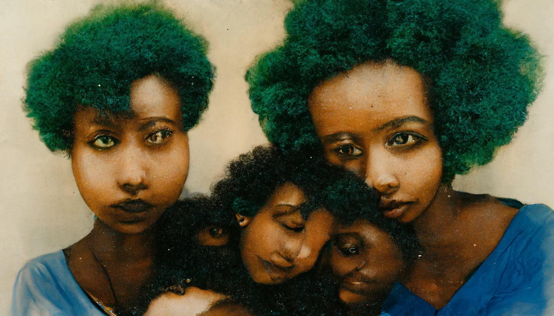 A visual exploration of Black hair texture and hairstyles as interpreted by Midjourney's (v3) text-to-image algorithm. I'm interested in the algorithm's visualizations of the type 4 hair texture, which is characterized by its tight, dense, and coily strands. What does the algorithm make of the coils and twists? What does it make of the way type 4 hair can be styled in an Afro, in box-braids?

