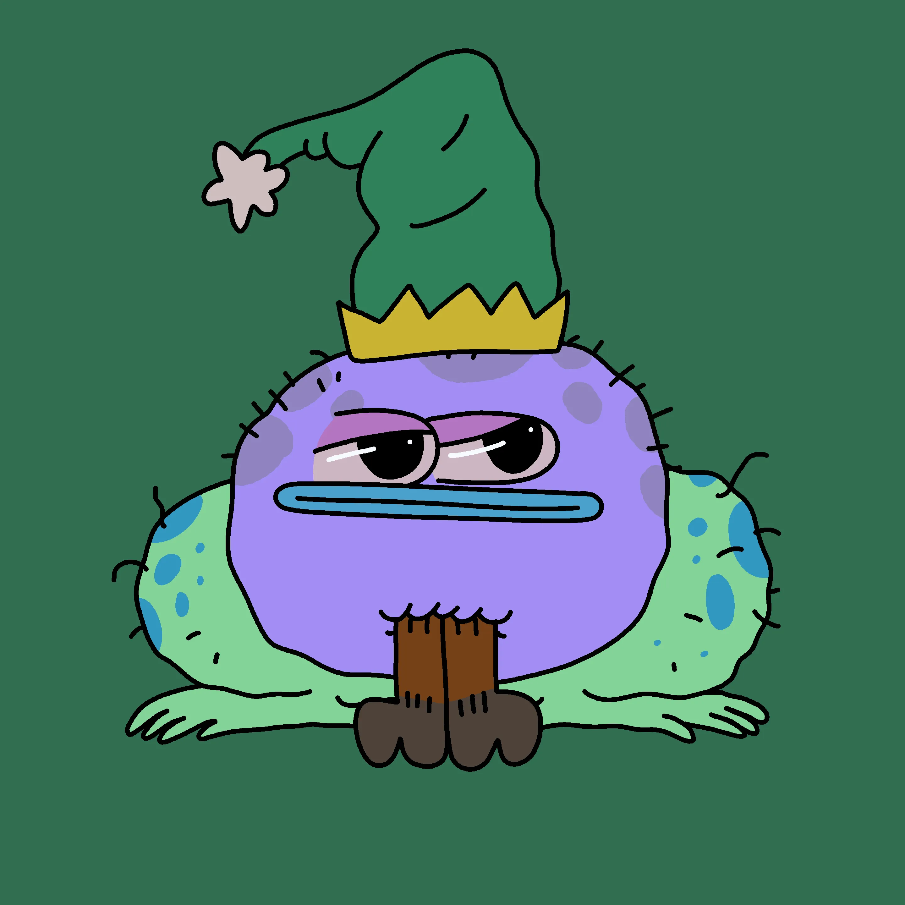 A festive, warty, amphibious creature spawned from the metaverse in the holiday season of 2021