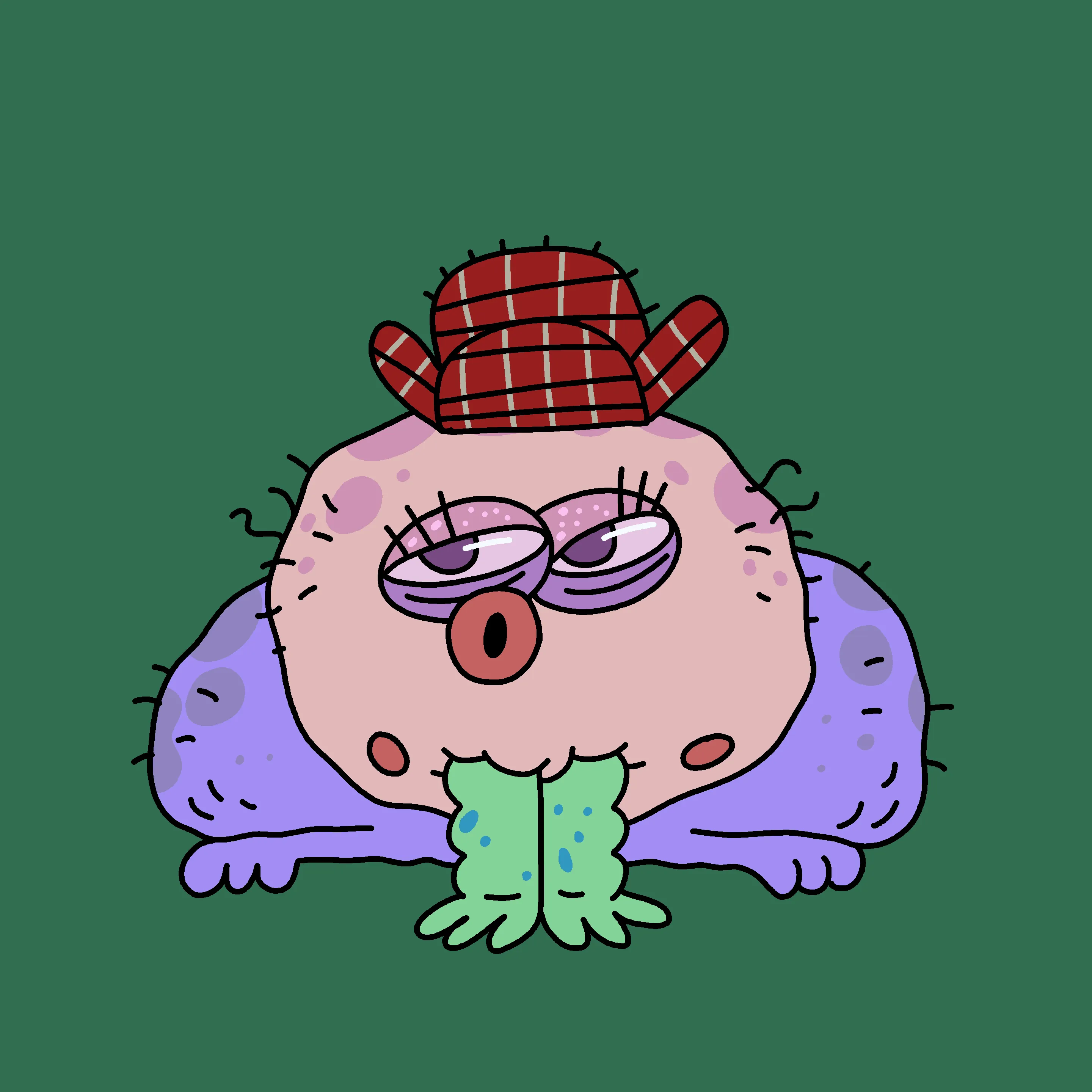 A festive, warty, amphibious creature spawned from the metaverse in the holiday season of 2021
