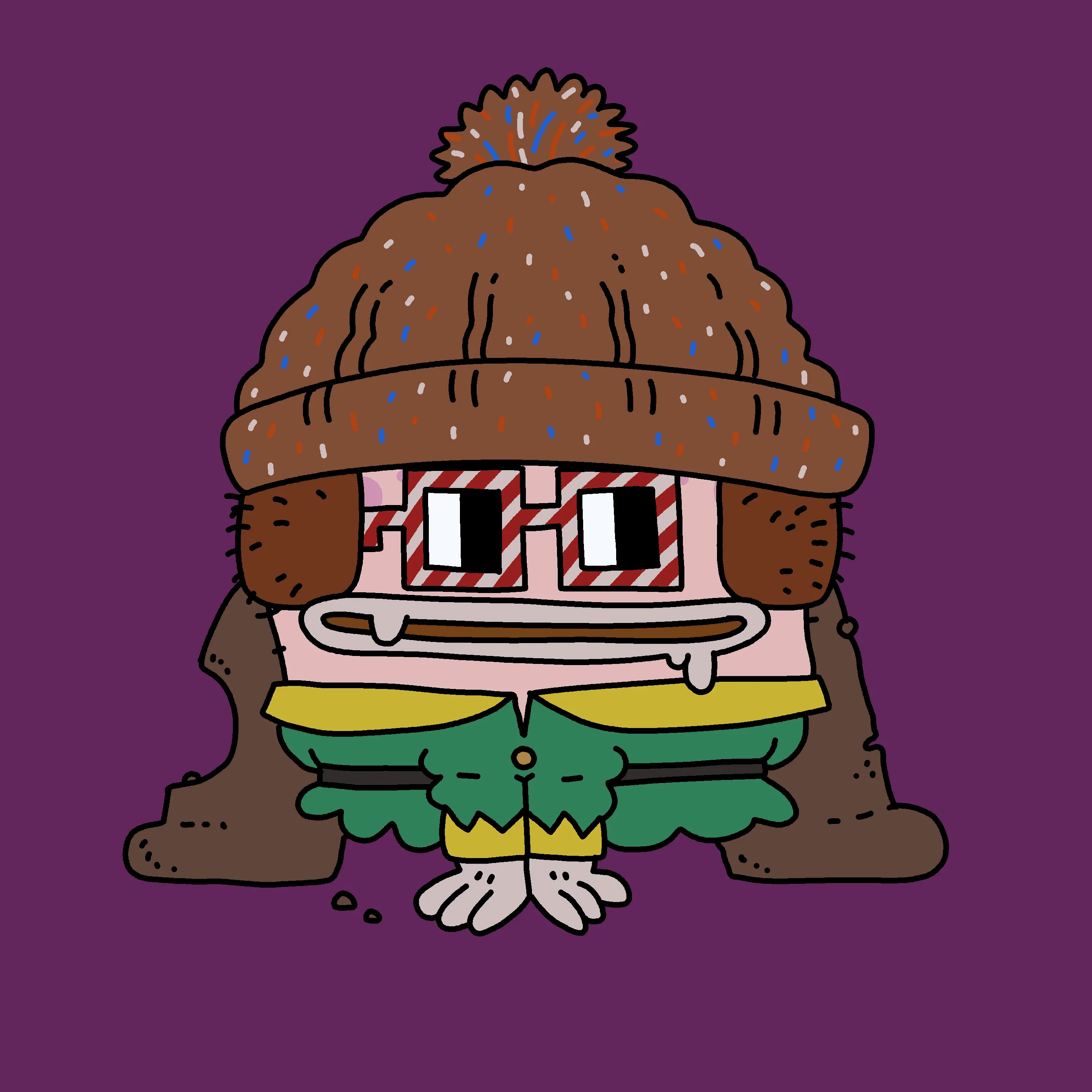 A festive, warty, amphibious creature spawned from the metaverse in the holiday season of 2021