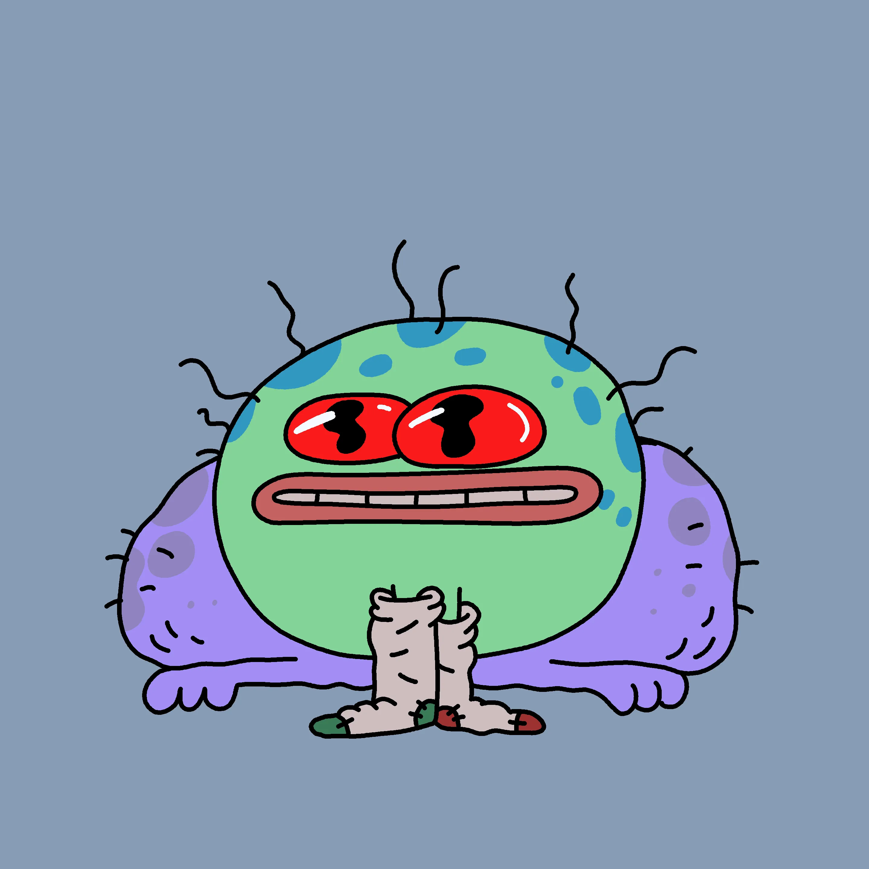 A festive, warty, amphibious creature spawned from the metaverse in the holiday season of 2021