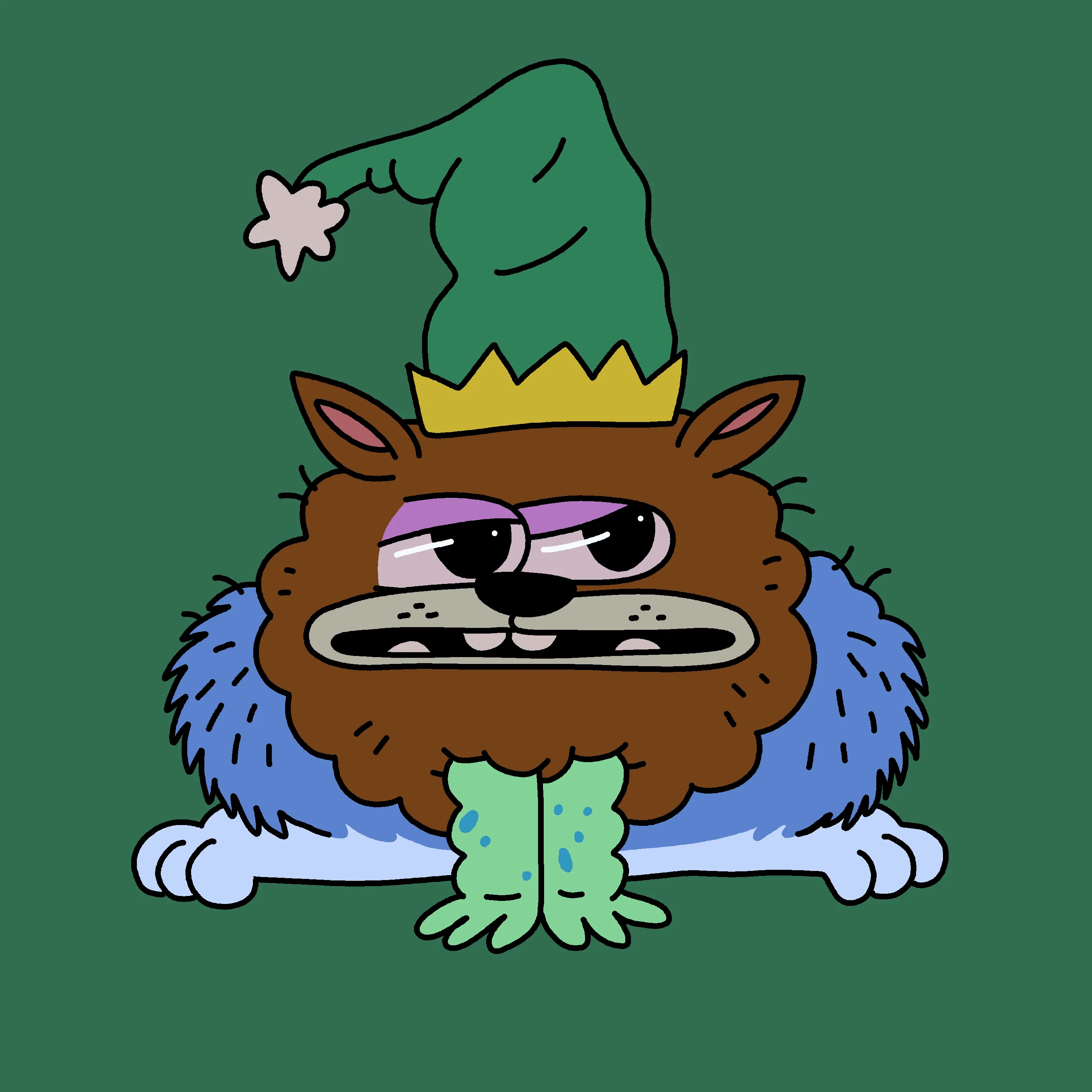 A festive, warty, amphibious creature spawned from the metaverse in the holiday season of 2021