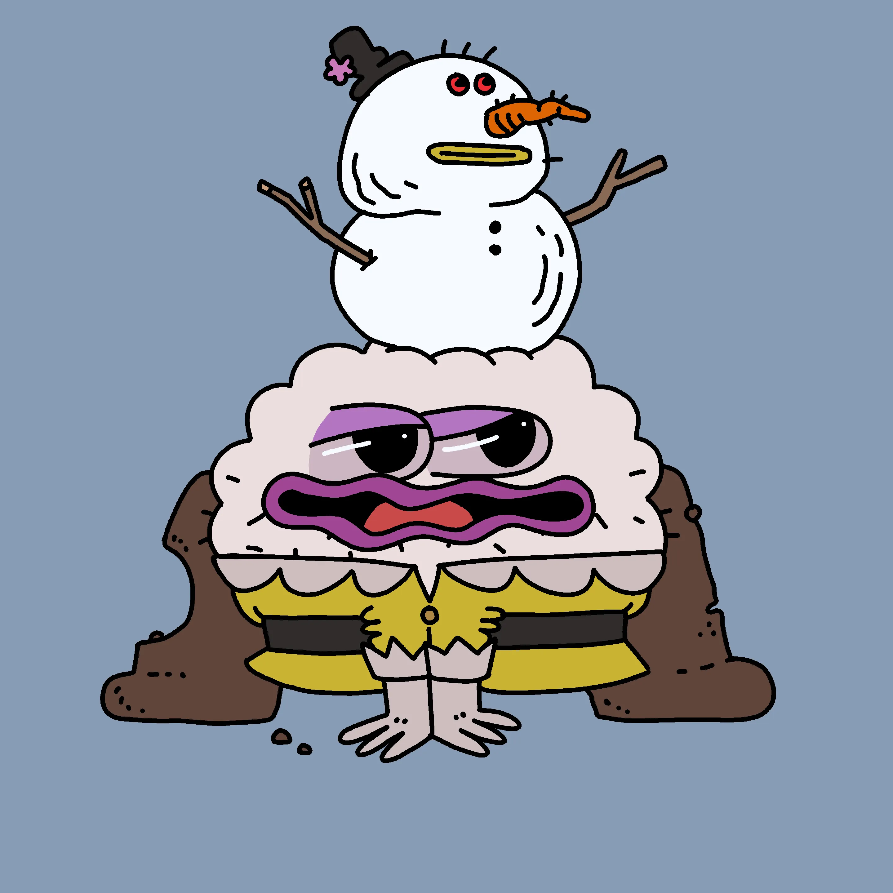 A festive, warty, amphibious creature spawned from the metaverse in the holiday season of 2021