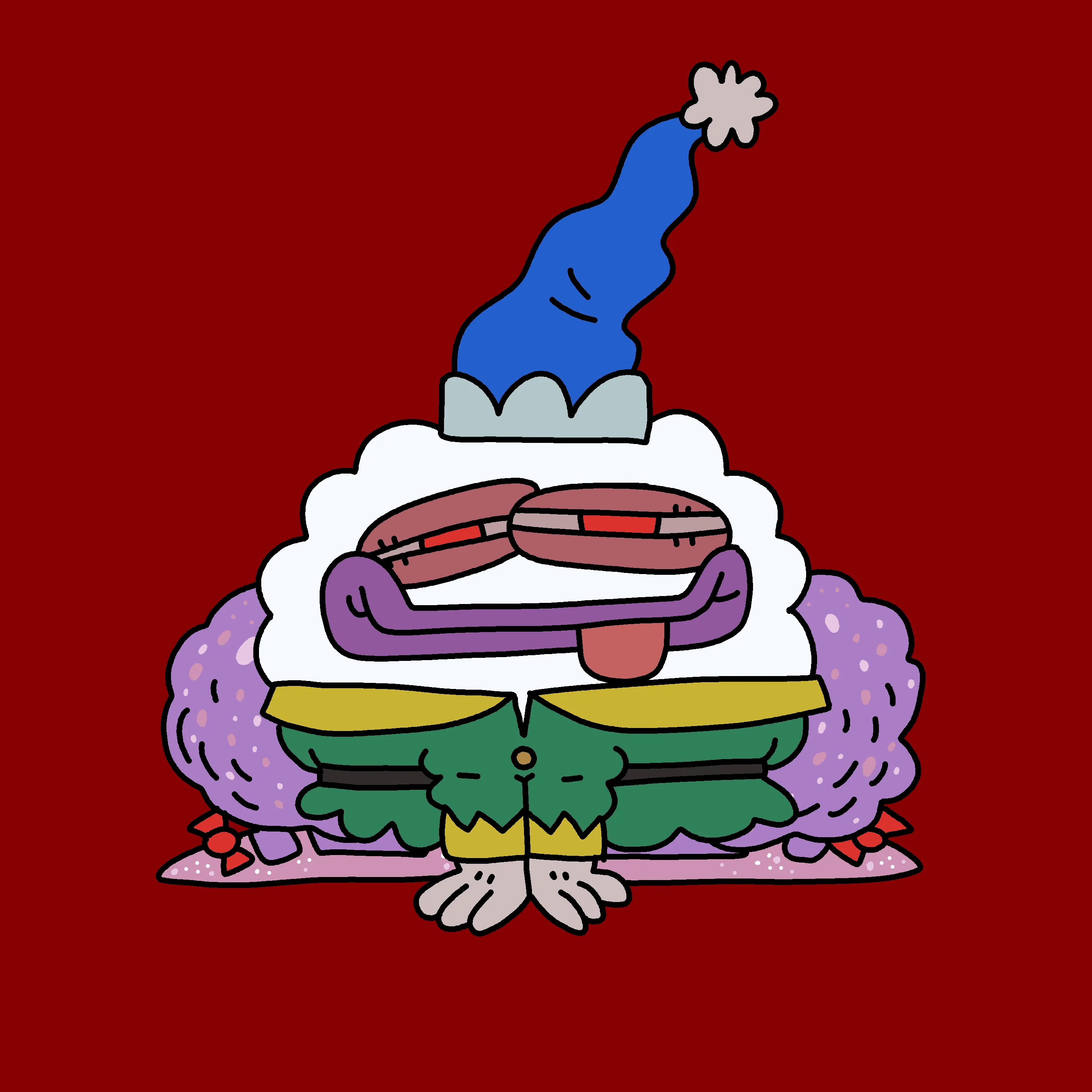 A festive, warty, amphibious creature spawned from the metaverse in the holiday season of 2021