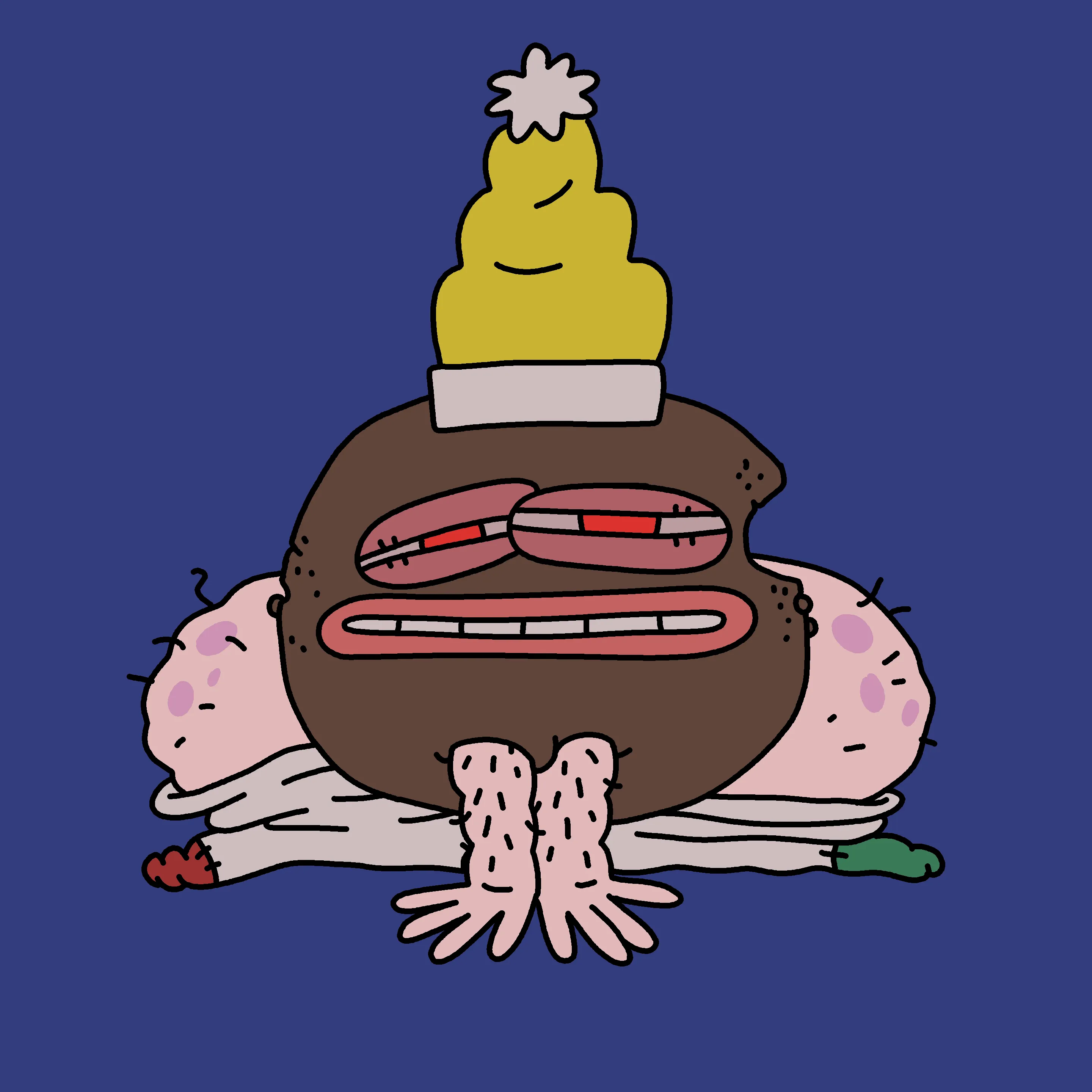 A festive, warty, amphibious creature spawned from the metaverse in the holiday season of 2021