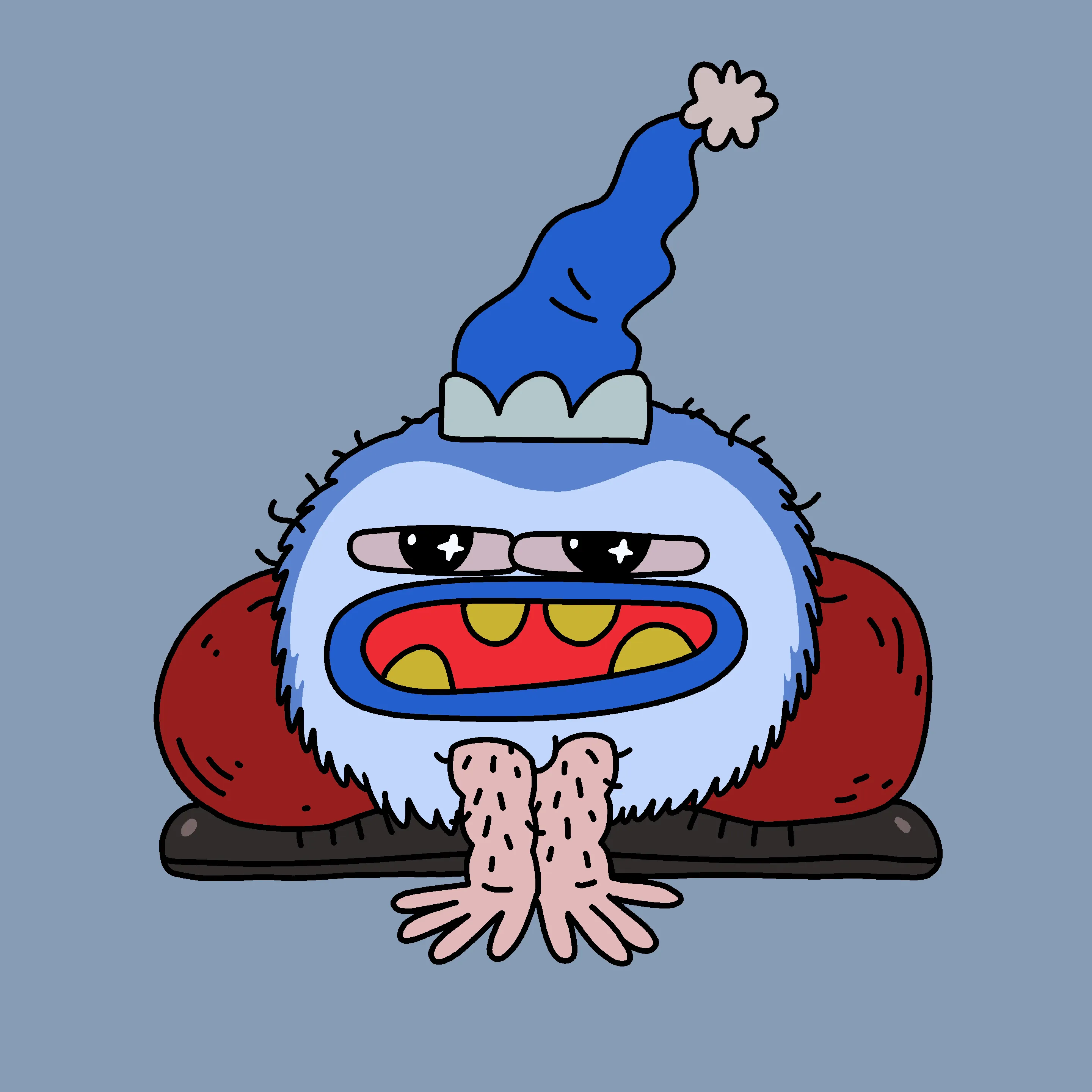 A festive, warty, amphibious creature spawned from the metaverse in the holiday season of 2021