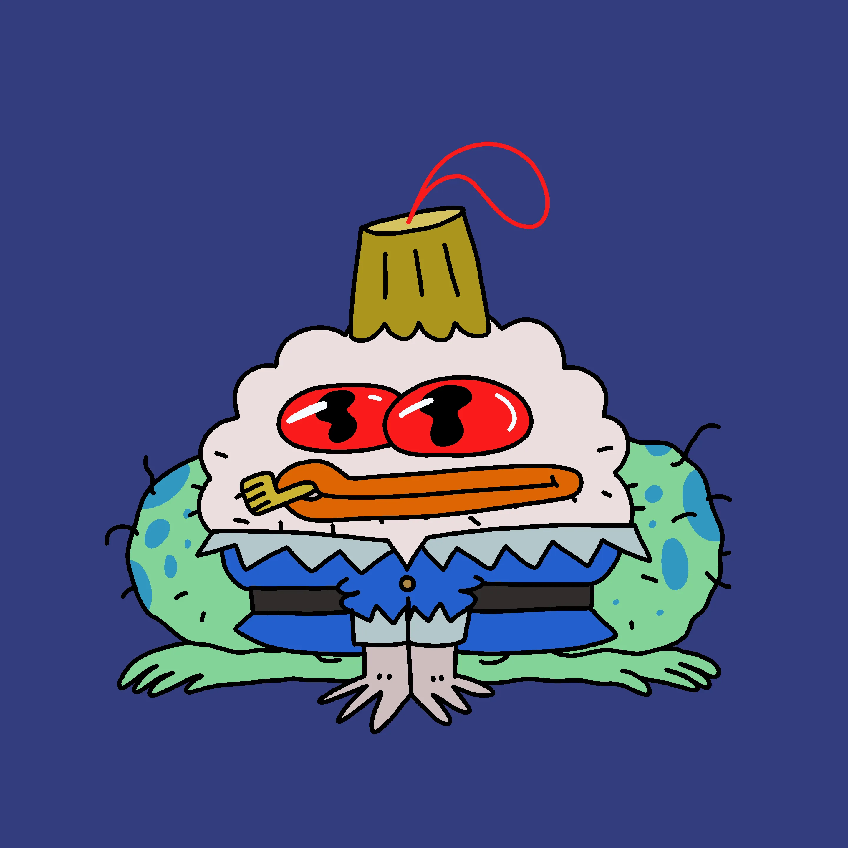 A festive, warty, amphibious creature spawned from the metaverse in the holiday season of 2021