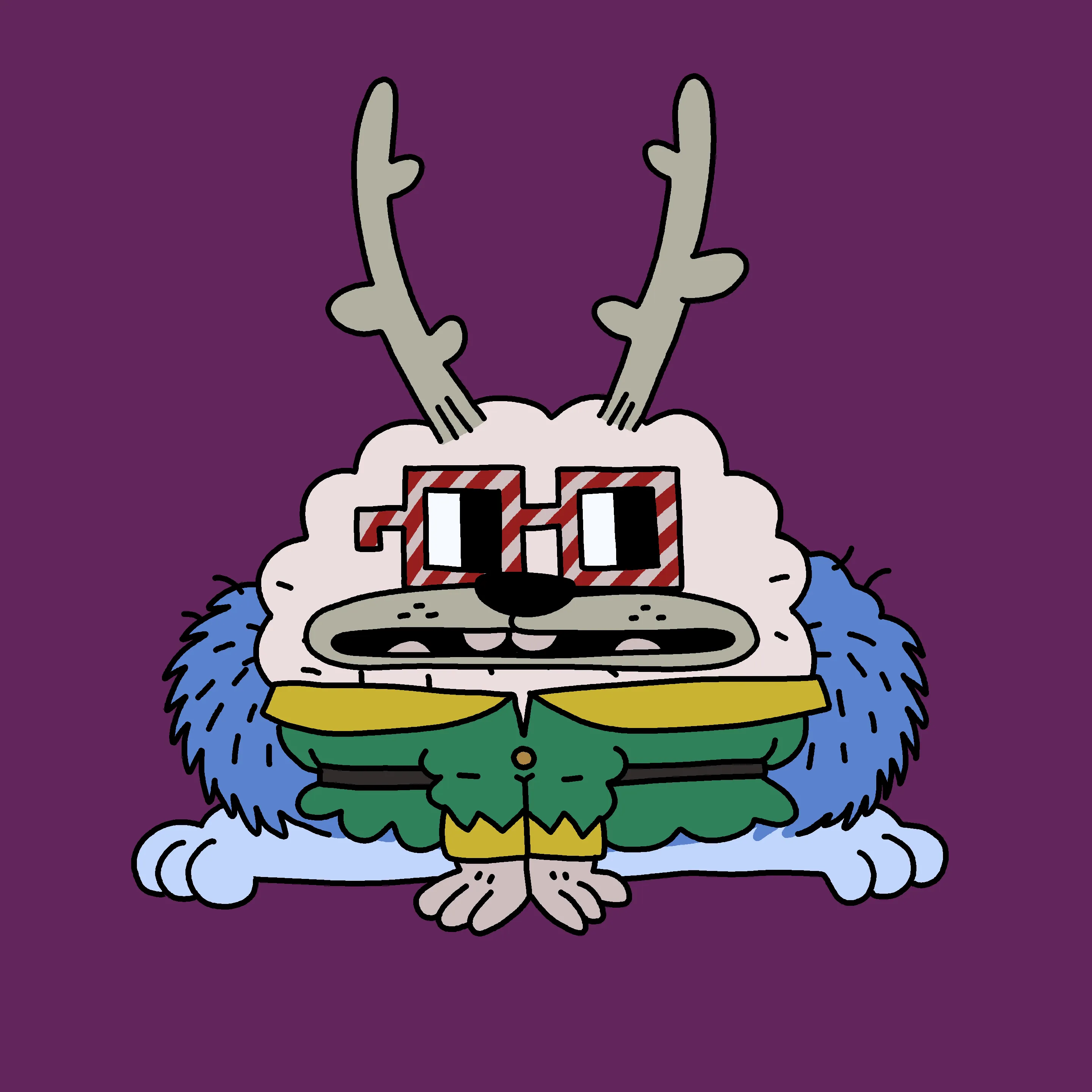 A festive, warty, amphibious creature spawned from the metaverse in the holiday season of 2021