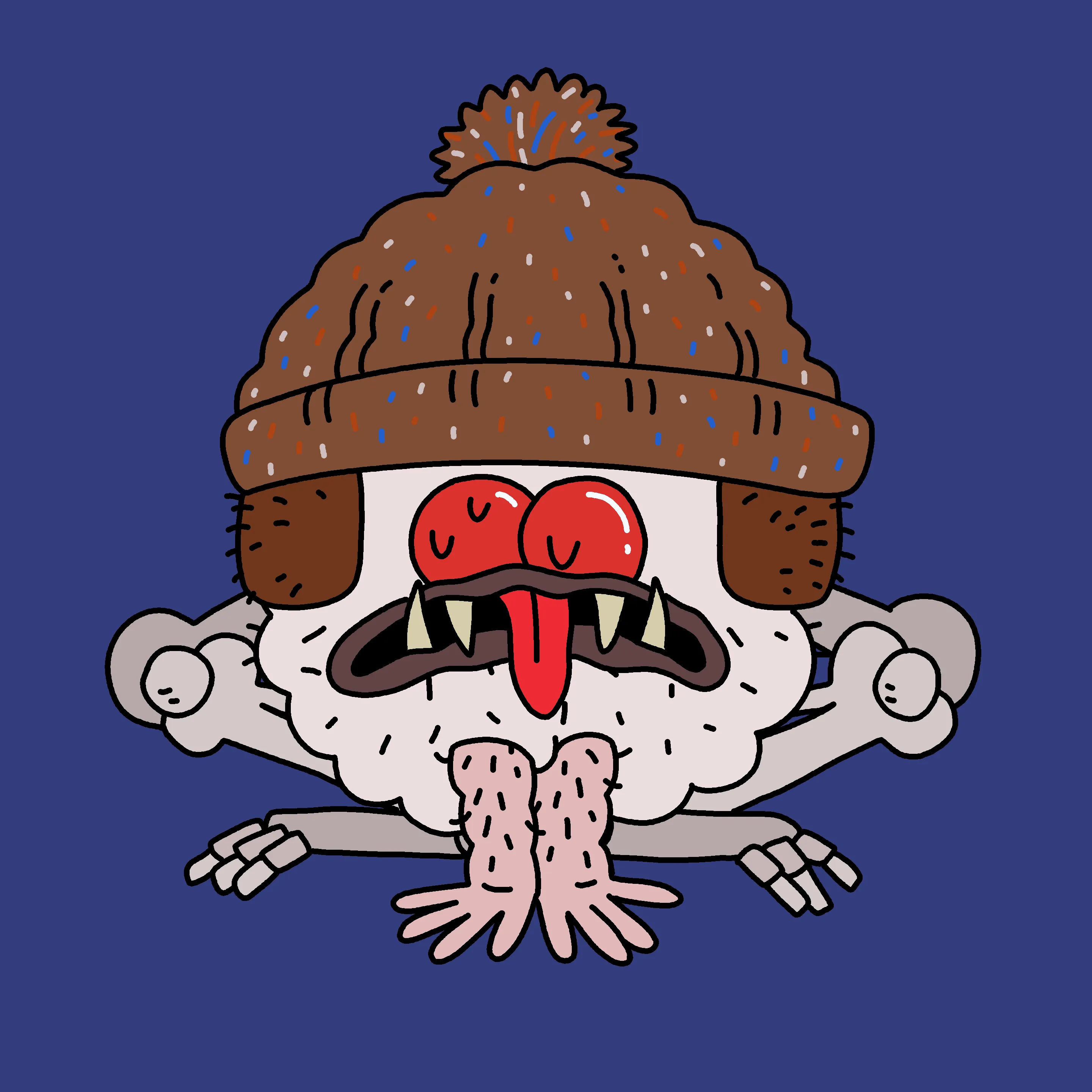 A festive, warty, amphibious creature spawned from the metaverse in the holiday season of 2021
