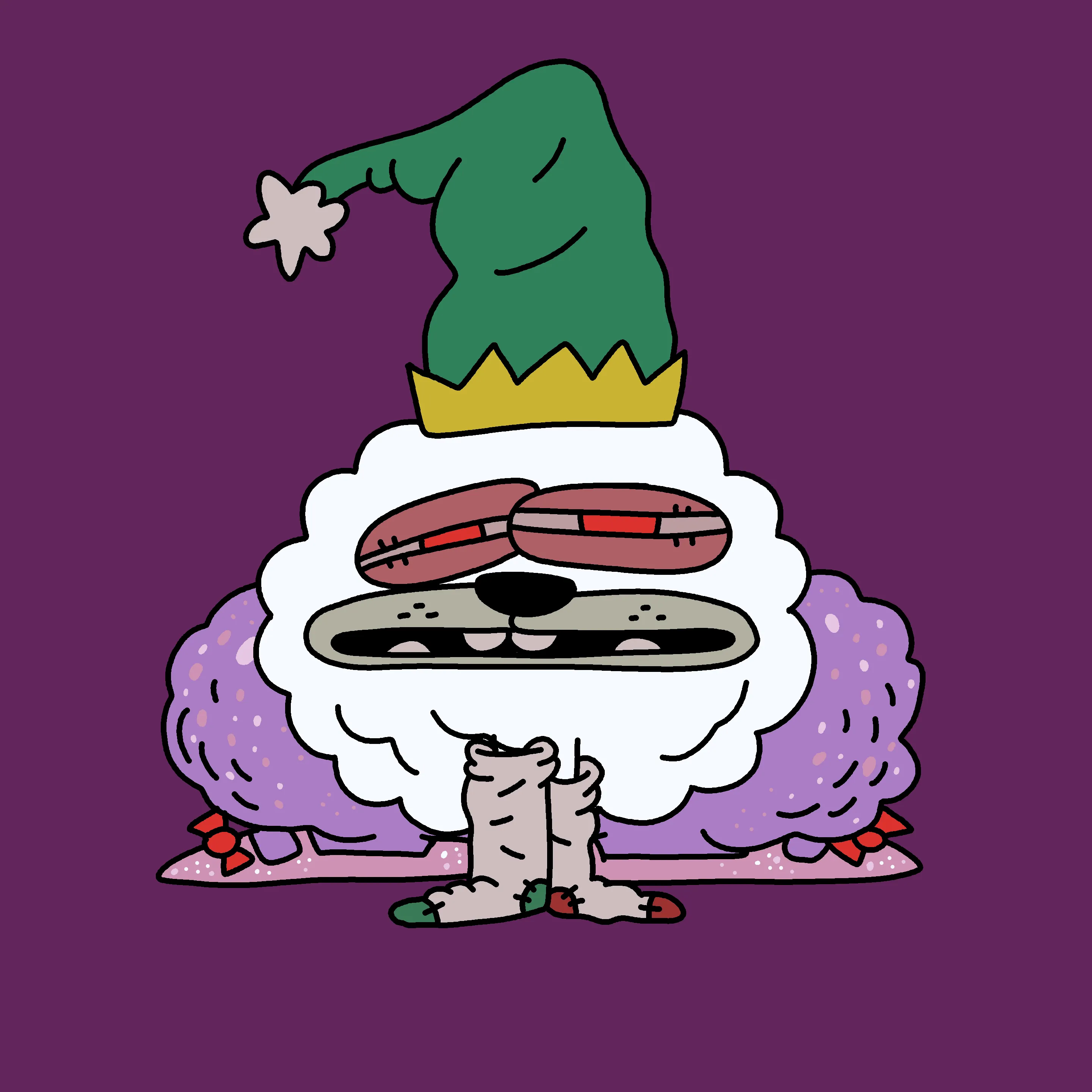 A festive, warty, amphibious creature spawned from the metaverse in the holiday season of 2021