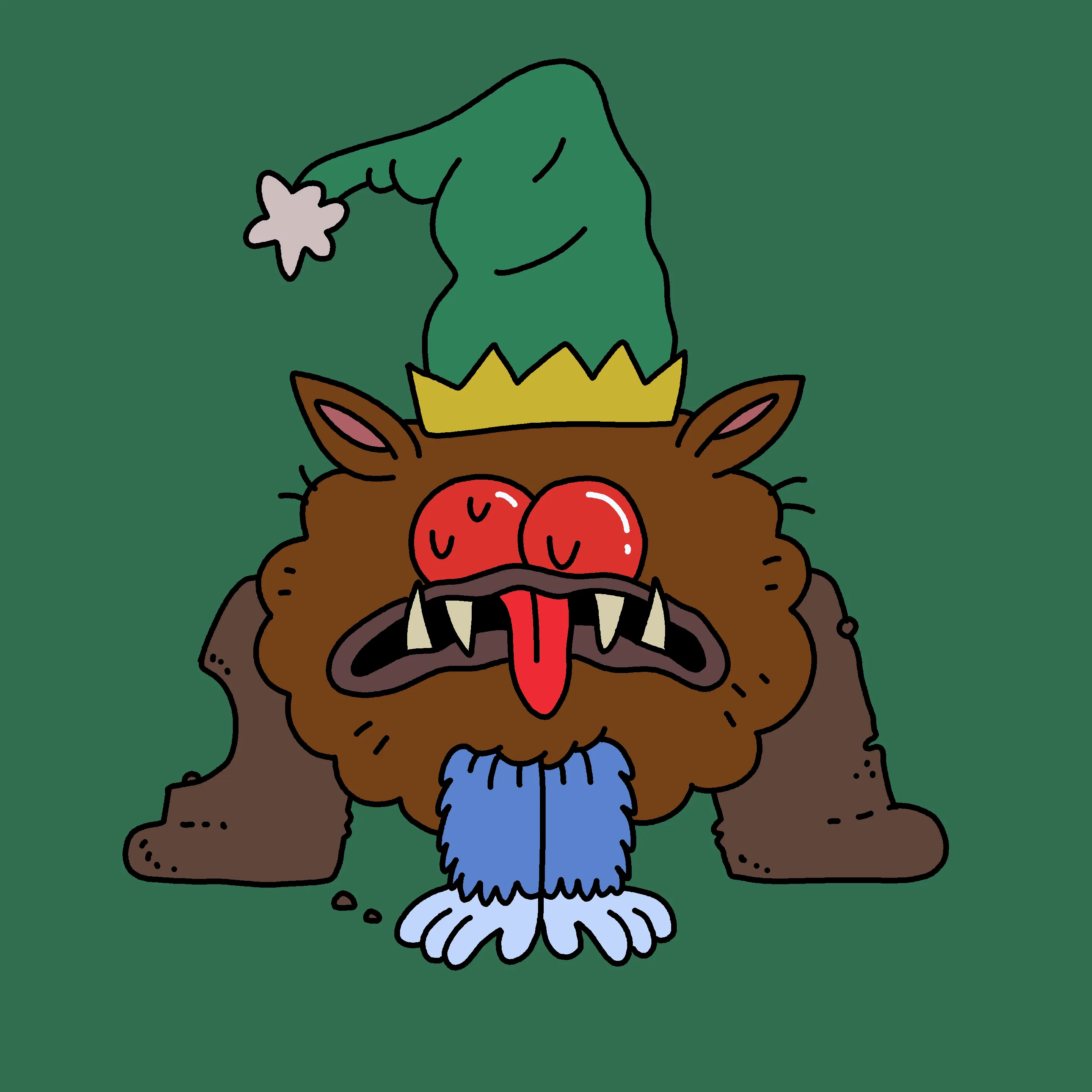 A festive, warty, amphibious creature spawned from the metaverse in the holiday season of 2021