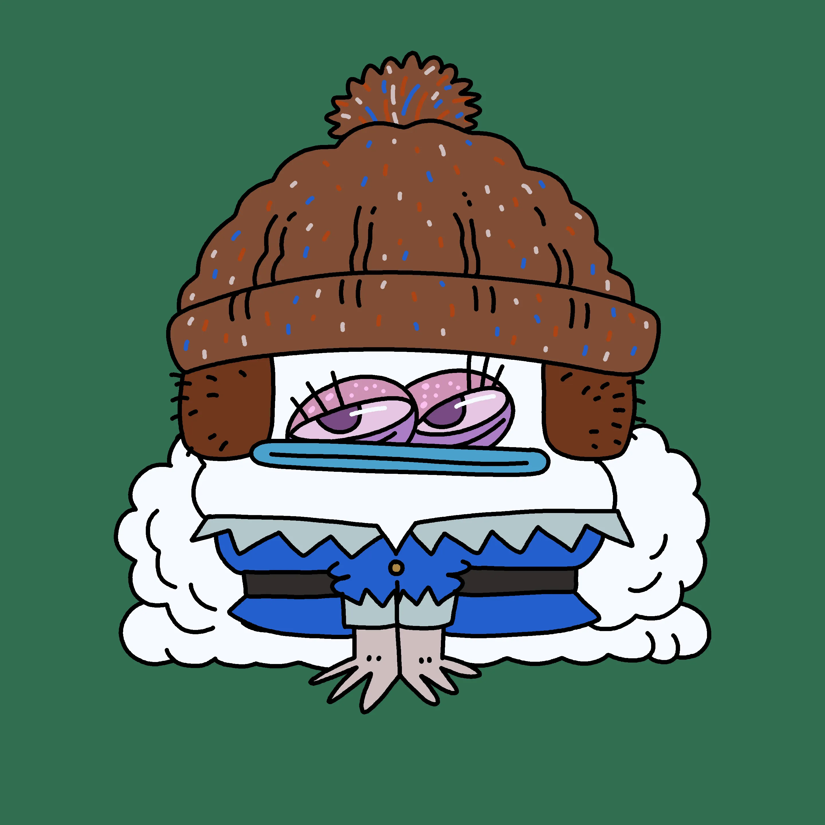 A festive, warty, amphibious creature spawned from the metaverse in the holiday season of 2021
