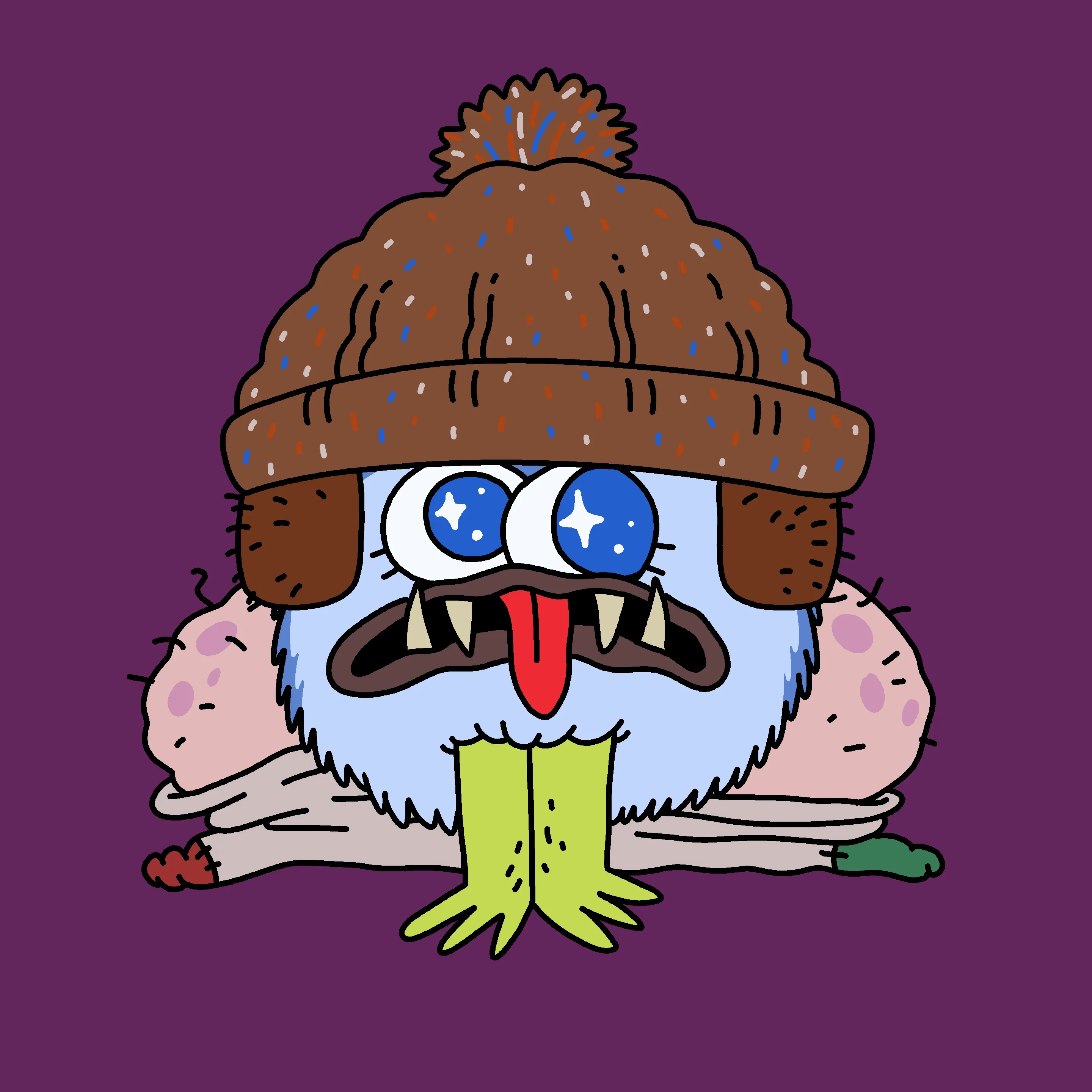 A festive, warty, amphibious creature spawned from the metaverse in the holiday season of 2021