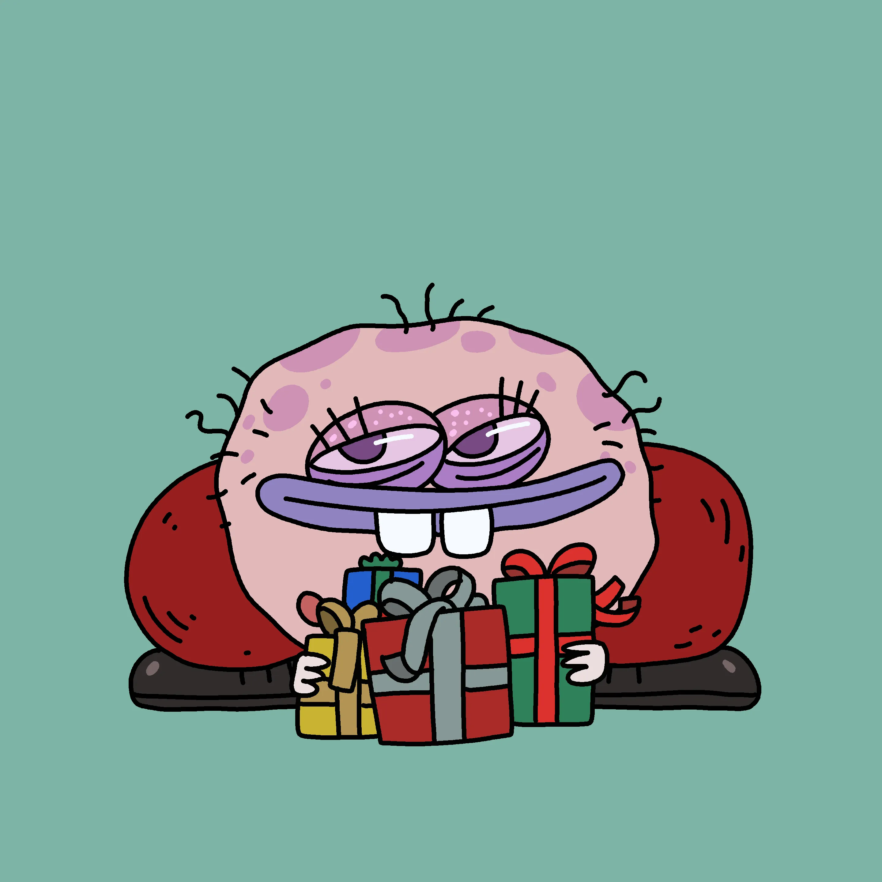 A festive, warty, amphibious creature spawned from the metaverse in the holiday season of 2021