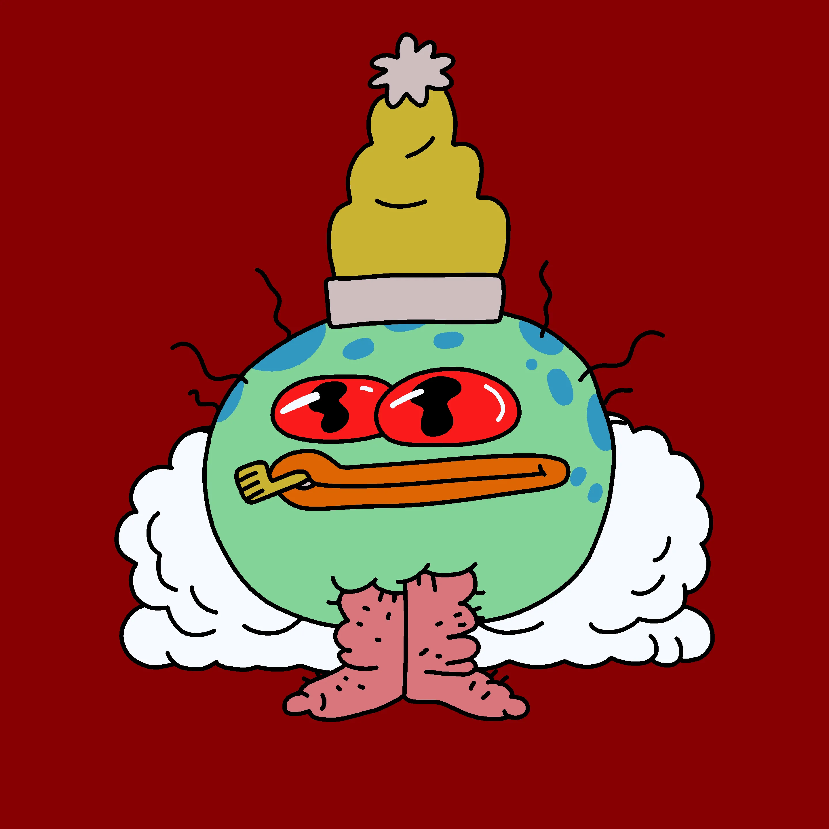 A festive, warty, amphibious creature spawned from the metaverse in the holiday season of 2021