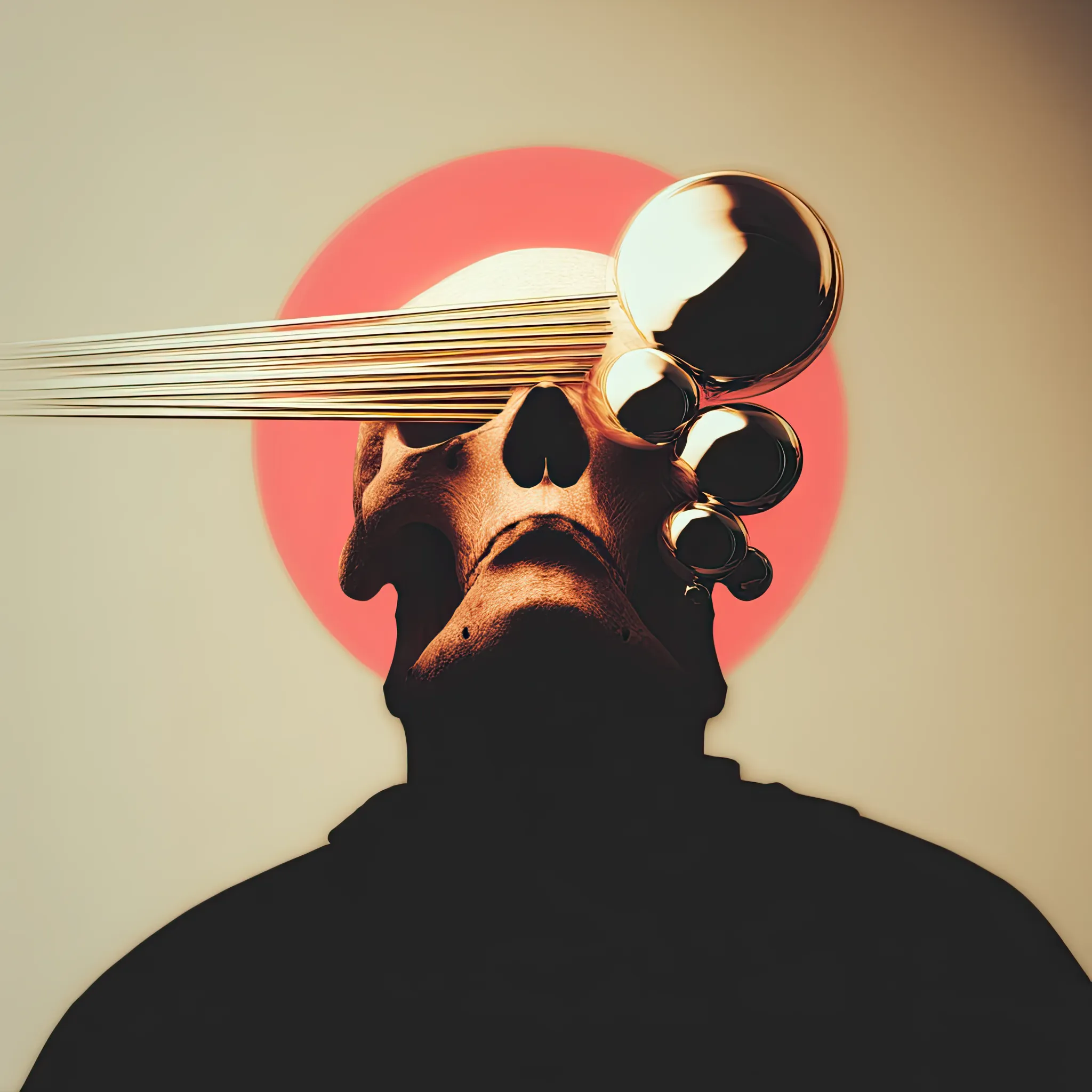 An effigy of death with mirrored obstructions over the eyes. Gold orbs thrust from the skull—sight rerouted, vision monetized.
Mythic Role: Treasurer of the Afterimage
Belief System: Believed to convert memory into spectacle. Gold is its afterlife.
Totemic Feature: Eyebar Relics
Mouth Symbolism: Absent / Disused
Color Scheme: Dead Bone + Liquid Gold + Ritual Red