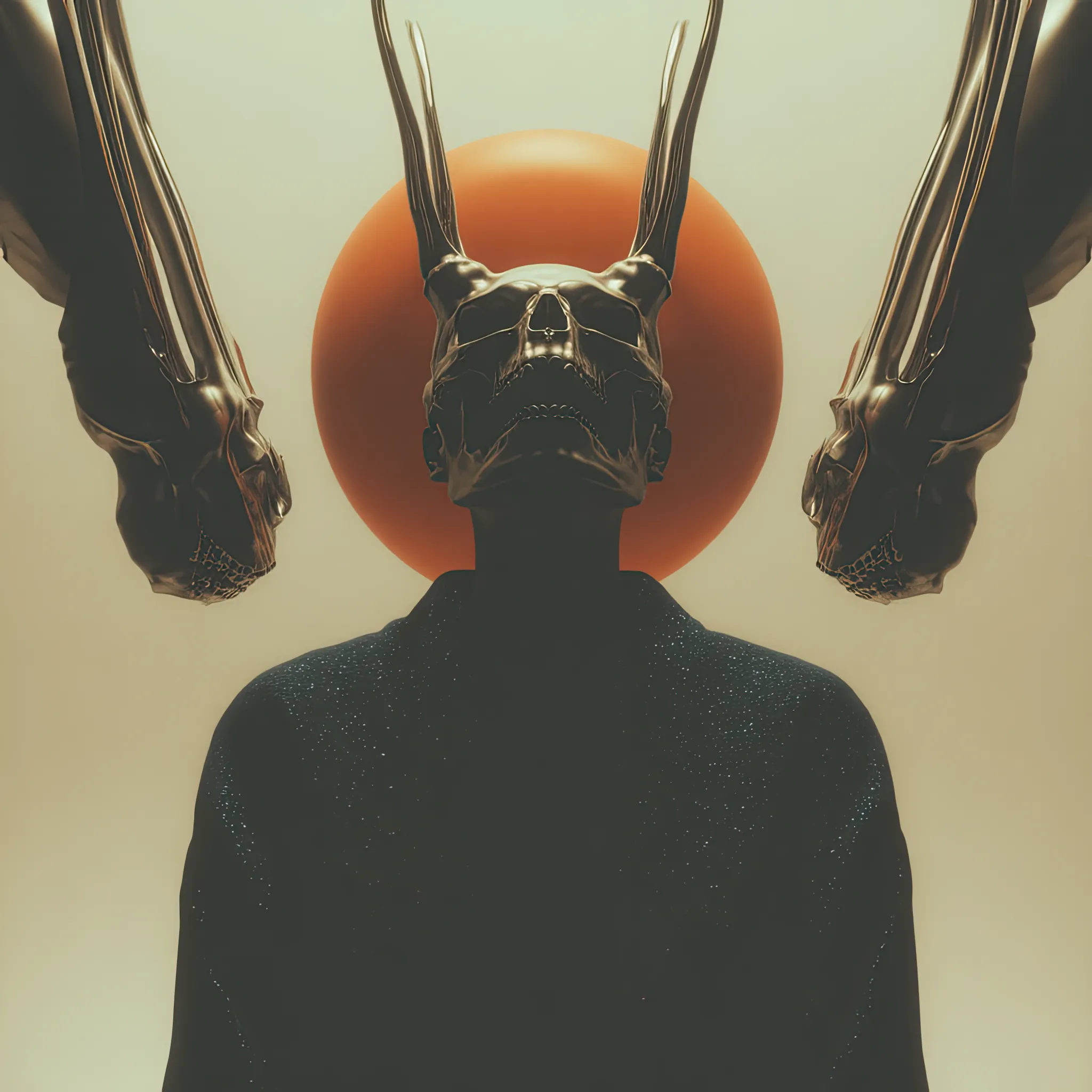 Bathed in warm light, this idol wears a chrome skull with elongated horns, flanked by mirrored beasts. It is a god of aestheticized power—clean, brutal, and performatively divine.
Mythic Role: Executioner of the Branded Self
Belief System: This idol is followed by those who convert authority into branding. It sanctifies domination through visual polish.
Totemic Feature: Polished Horns
Mouth Symbolism: Ornamental Bite
Color Scheme: Icon Gold + Blood Orange Halo