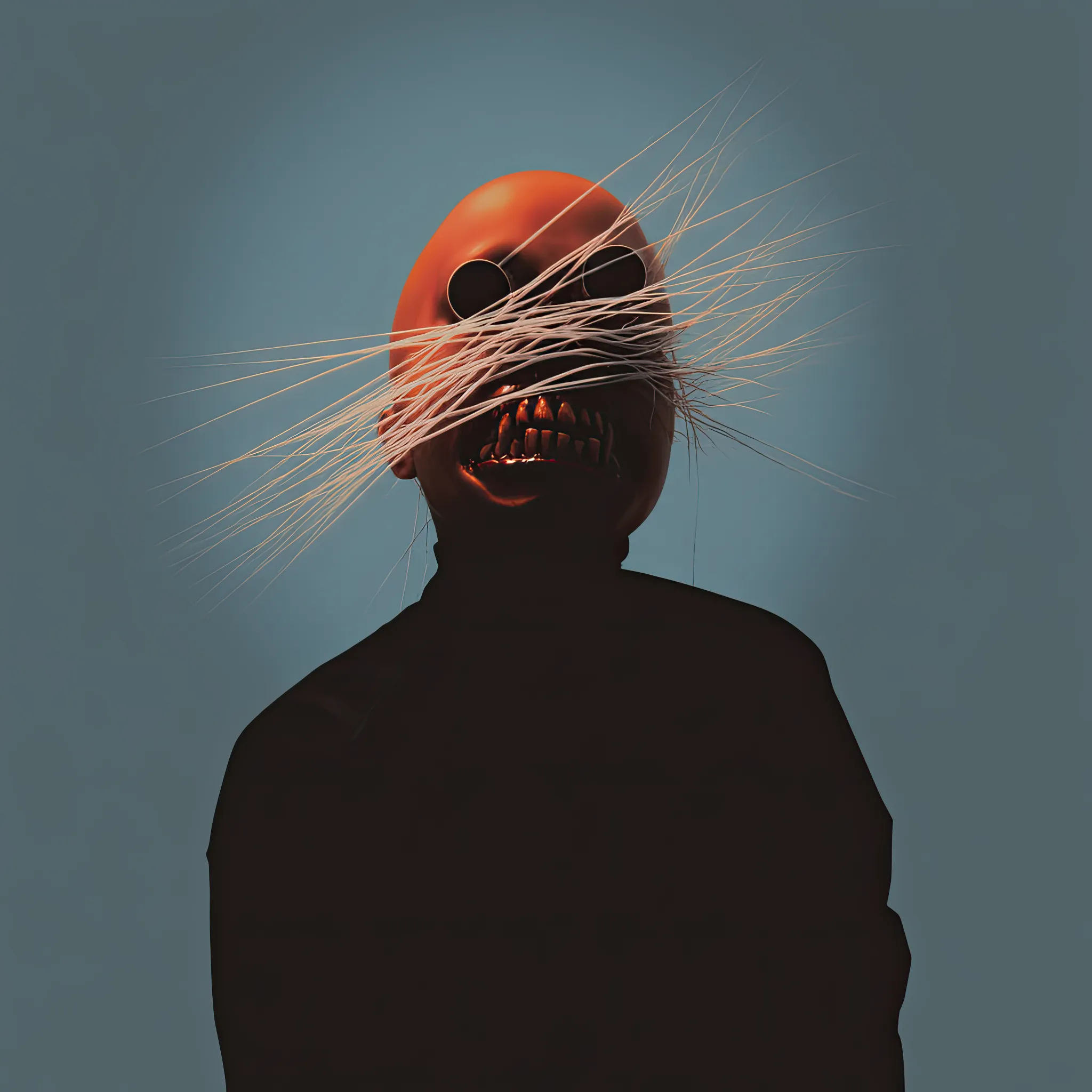 Mouth open in perfect terror, but voice is caught in a nest of white filaments. It screams visually.
Mythic Role: Icon of Suppressed Panic
Belief System: This idol thrives in censorship zones and dreams of teeth.
Totemic Feature: Data Spines
Mouth Symbolism: Gagged Fury
Color Scheme: Synthetic Coral + Vein Thread White