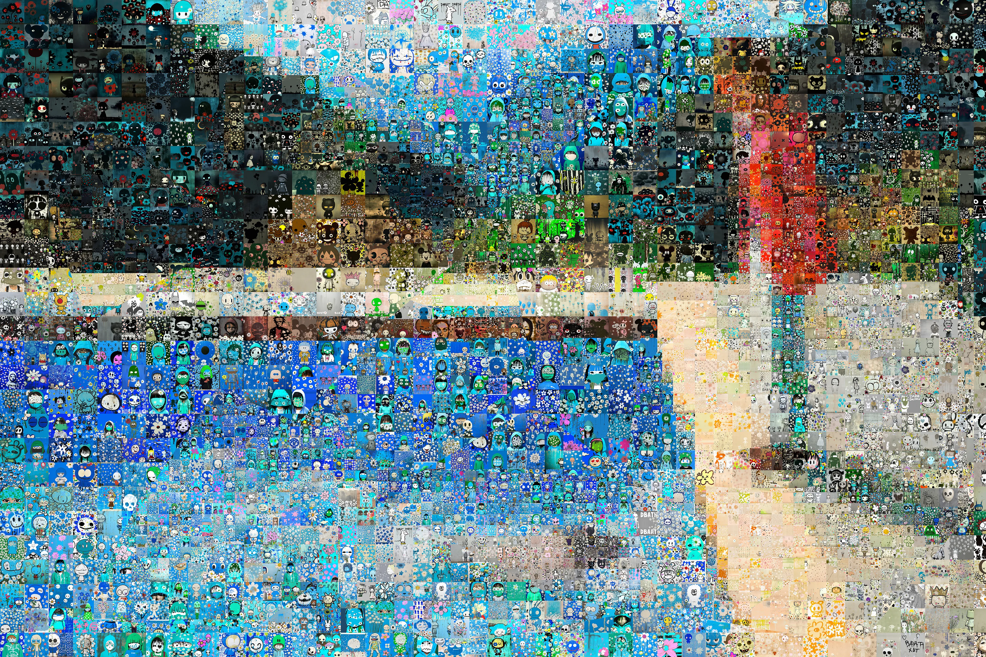 The swimming pools in Los Angeles series was seminal for David Hockney and the greater contemporary art movement because it marked a departure from the abstract expressionist style of the time. 

I'm remixing his work here as a part of my Megapixels series as a reflection to the new age of Artificialism (Ai collaborative art) and a tribute to Hockney's groundbreaking work with photo collages in his Joiners series. 

This artwork debuts a new technique that showcases various Bushi tile sizes in the same image.