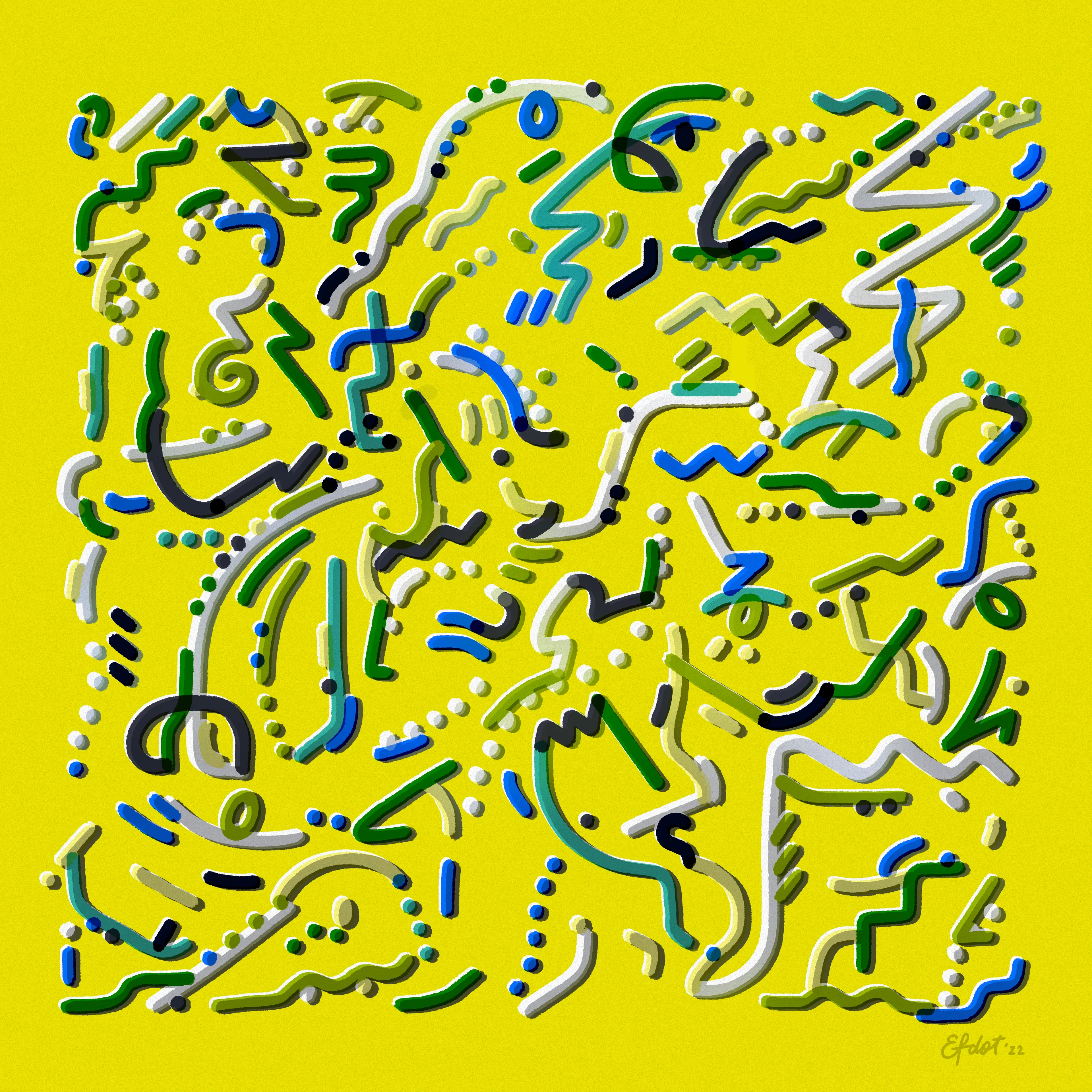 Here's to a faster, more decentralized and more equitable global economy, ideally powered by sustainable energy.

To capture this ideology, the art features a vibrant color palette and a highly fragmented linework style.

1/1 Digital Artwork by Efdot  
4200 x 4200 px  
2022

Efdot is a colorblind visual artist, designer and creative director and based in Brooklyn, NY. His playful and meditative drawing practices produce vivid, flowing compositions evocative of moods, moments and the passage of time. He has collaborated with global brands at Nike, Apple, Adobe, the New York Knicks and the USA Skateboarding Olympic team.