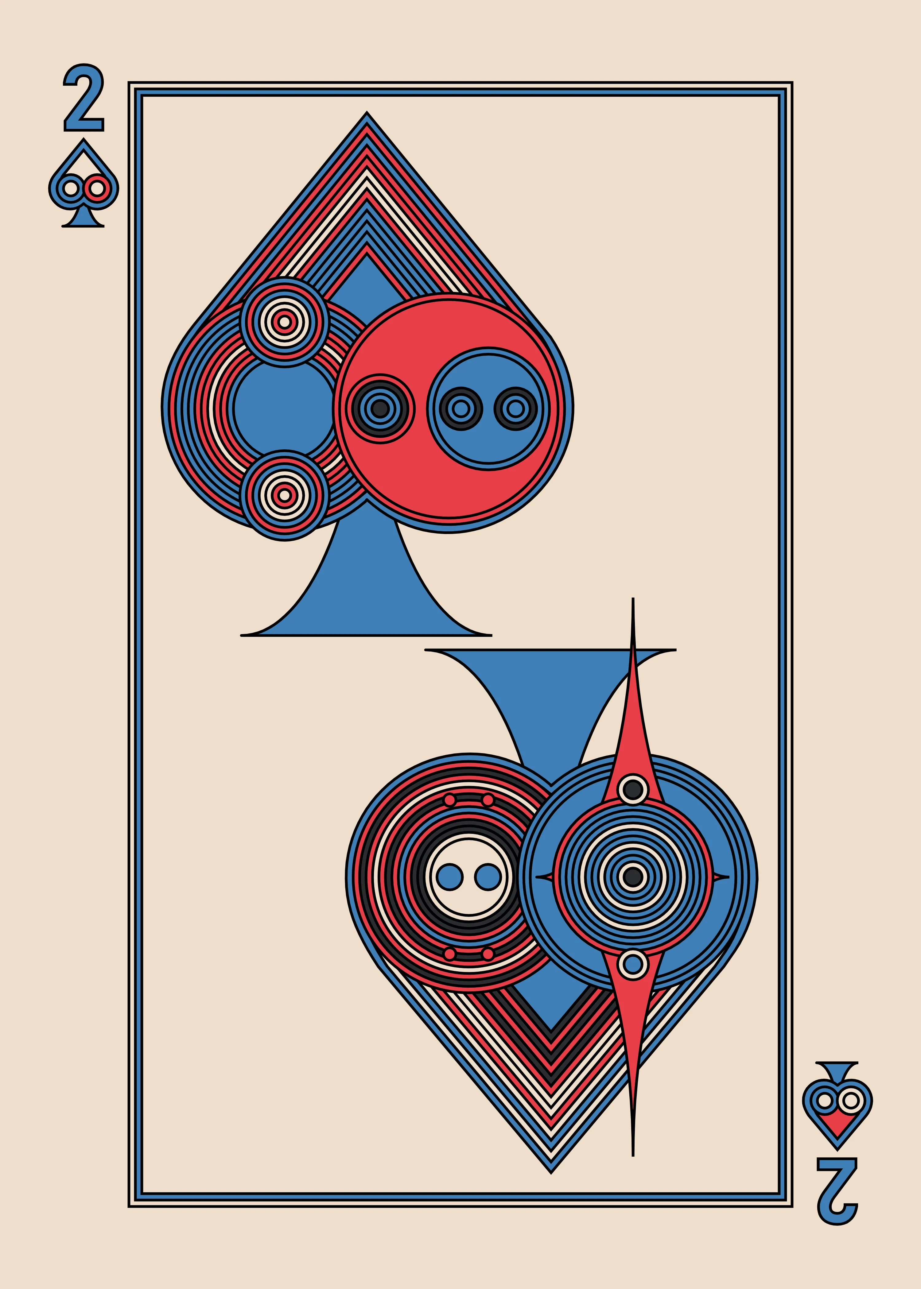 The Two of Spades for the Light Deck.

The Eccentrics Playing Cards series includes two complete decks of generative art playing cards created using the Eccentrics algorithms by Radix. 110 cards total.

After the cards are minted they will be collected and published as physical card decks.

License: CC BY-NC-ND 4.0

3000 x 4200 pixels