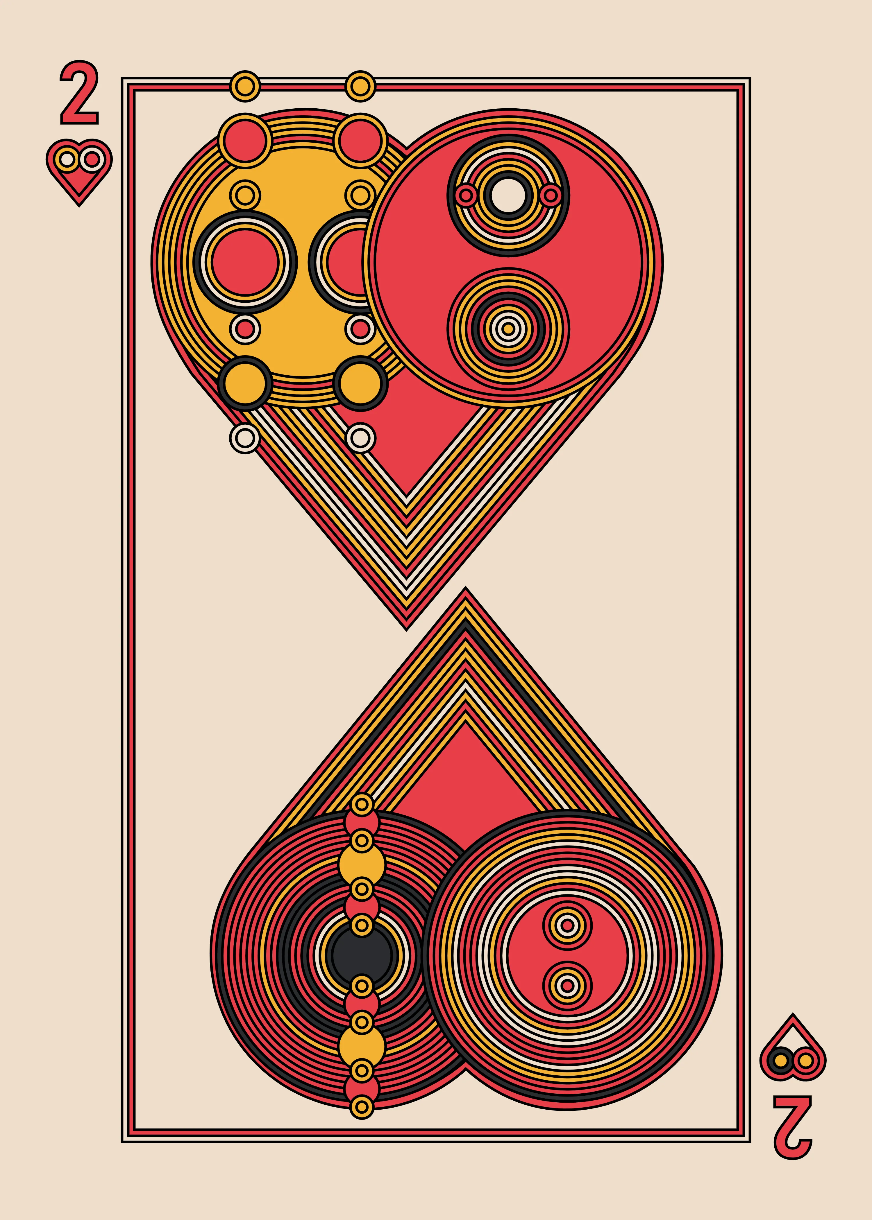 The Two of Hearts for the Light Deck.

The Eccentrics Playing Cards series includes two complete decks of generative art playing cards created using the Eccentrics algorithms by Radix. 110 cards total.

After the cards are minted they will be collected and published as physical card decks.

License: CC BY-NC-ND 4.0

3000 x 4200 pixels.