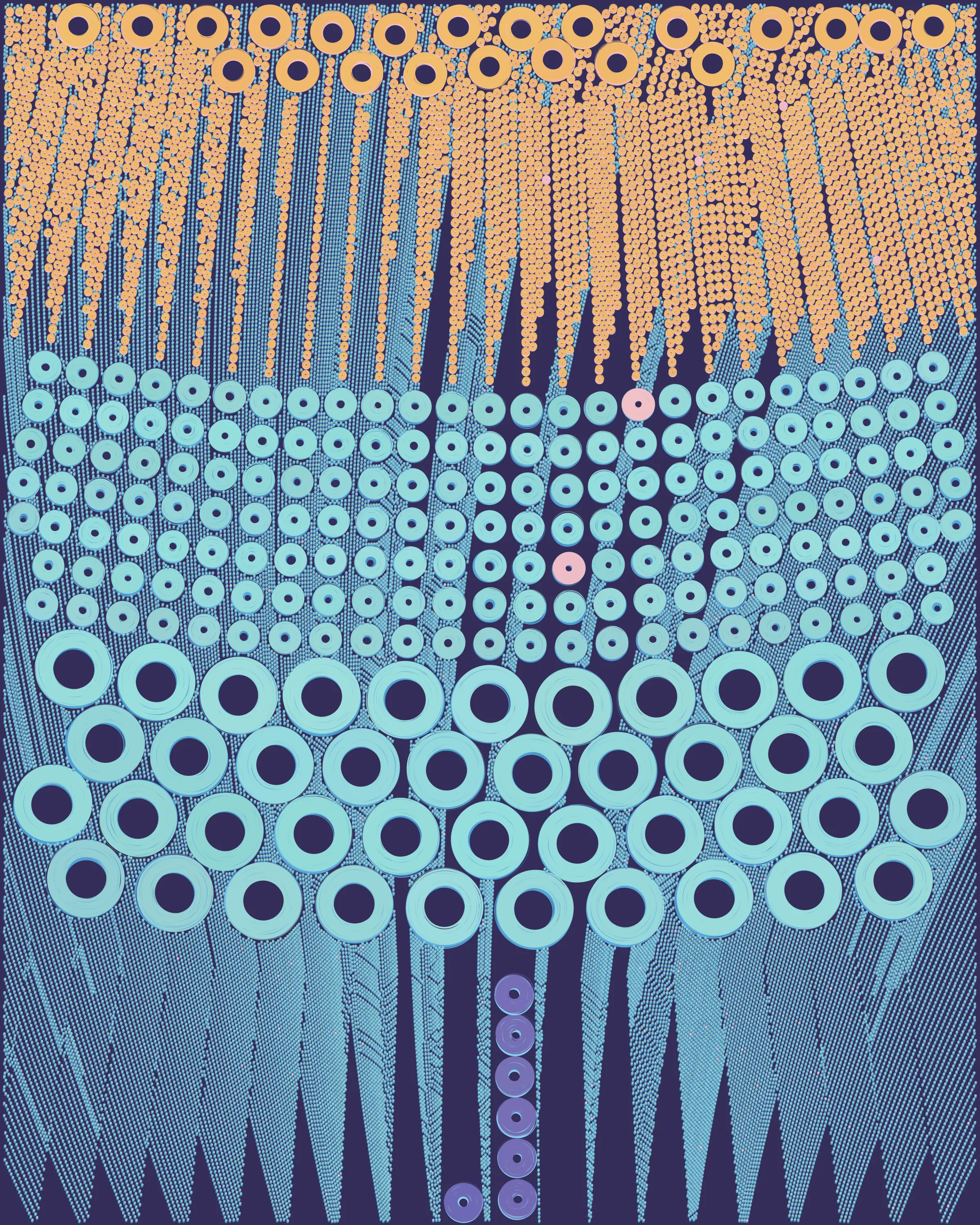 QQL is a collaborative experiment in generative art by Tyler Hobbs and Indigo Mané. This piece was co-created with dandelion.eth.