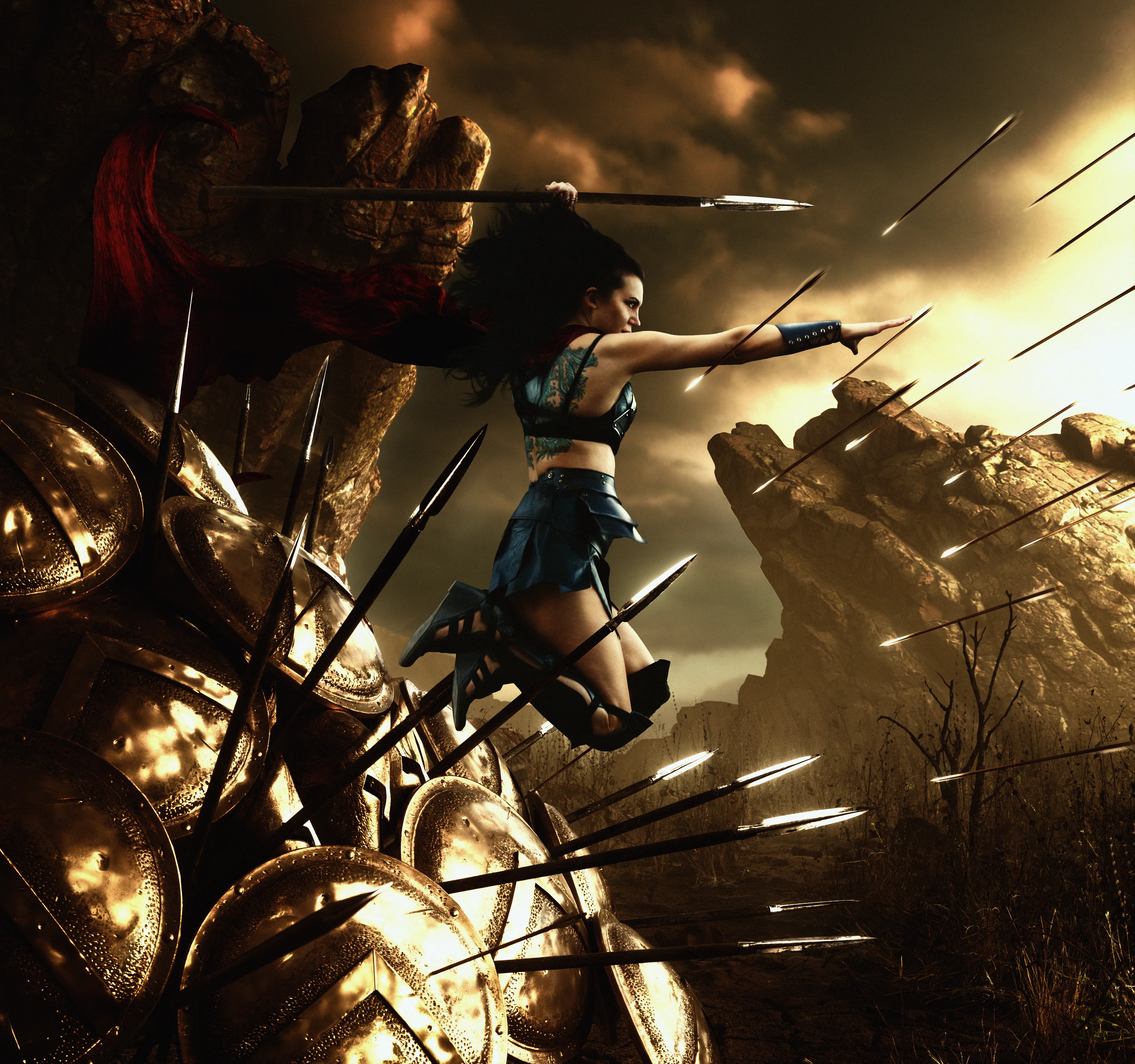 Be brave, even when the arrows of life are raining down. Value those who guard your back and boldly take your shot in this life.

This special collab between Glass Crown and Mark Thorsen is to honor the famed Battle of Thermopylae. This image is a blend of stunt photography and 3D.
