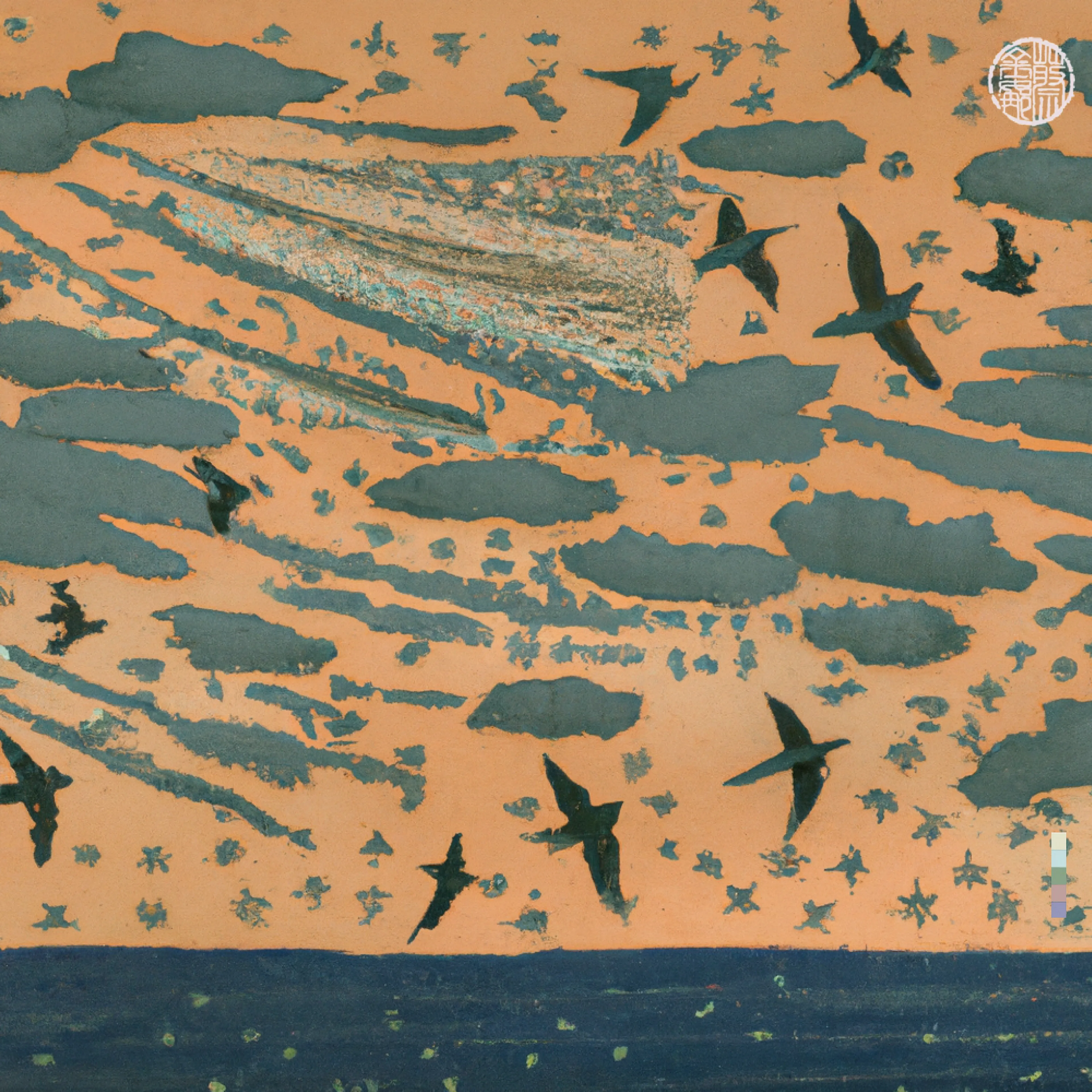 A collection where we look up… I live in a place of vast, ever changing skies, expansive ocean and abundant bird life. It is a rich, shifting beauty of atmospheric space and calming nature that I have the privilege to see every day.  This collection invites you to see the world through my eyes. “With no body worthy of offering, I long to present you the sky above. To hand over everything to you.” - Yumi Fuzuki · Love Georgina × DALL·E