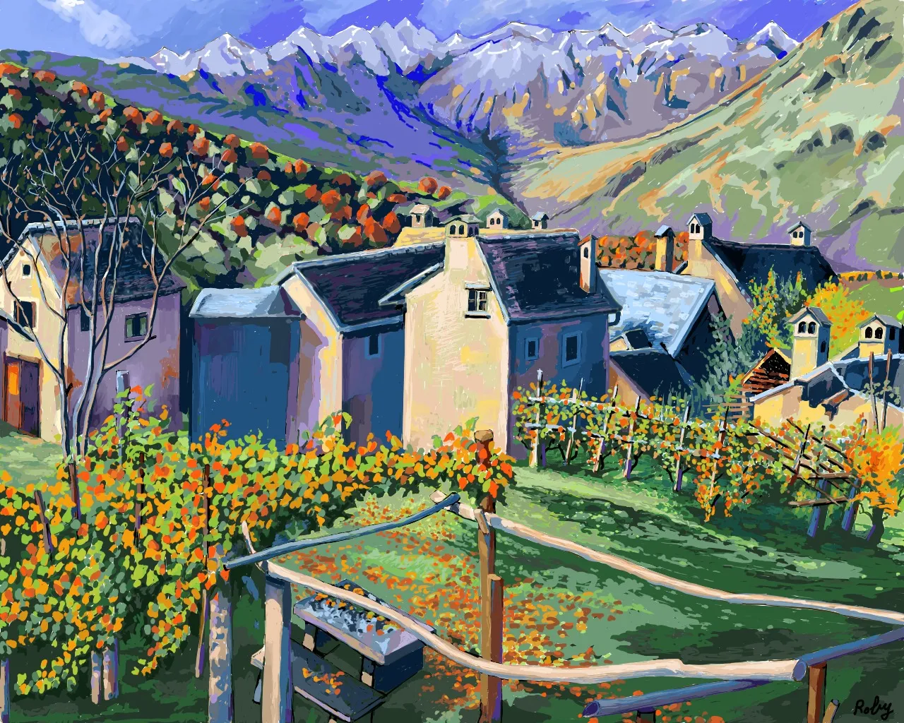 Artwork depicting the Lepontine Alps in autumn. It is a very suggestive and peaceful territory in the north of Italy where, in the past years, I often went climbing, biking and walking.

Edition 1/1 of an original artwork by Siapou.

Created on CSP in 2021.
