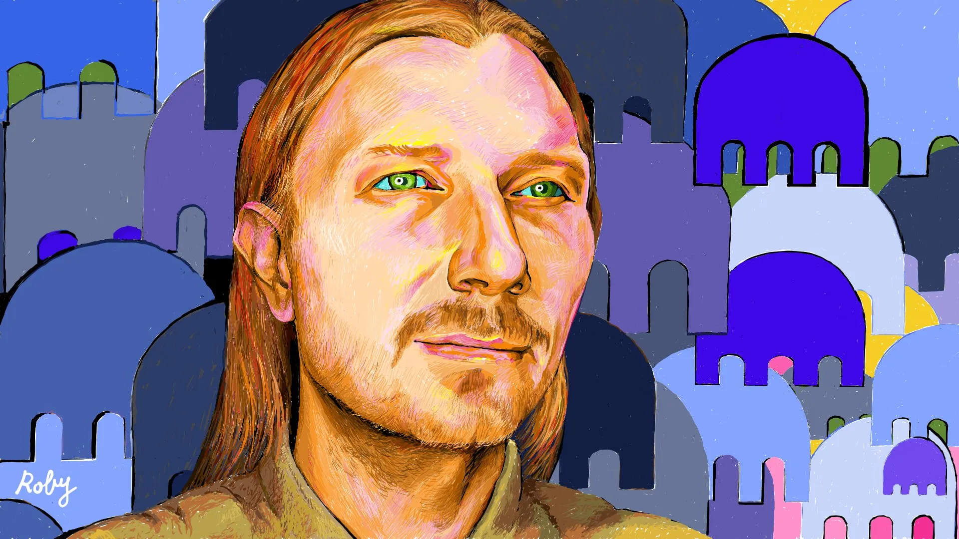 Portait of Jesse Powell, CEO and Co-founder of Kraken and art collector. 

I tried to do my best by introducing colors that seemed appropriate to the figure and I gave him a "magnetic" gaze because I focused everything on it and on his smile. Here there is a smile, that is a smile only to some extent, it is an interlocutory smile, a smile of puzzlement and the gaze is very magnetic. Maximum rendering in detail but not in a photographic way, the detail is there but in an interpreted way, and the background is neo-Cubist, based actually on the counterpoint of the balance of colors always formed with the symbol of Kraken.

1/1 edition of an original artwork by Siapou. 

4K resolution, 300dpi, created on CSP in 2021. 