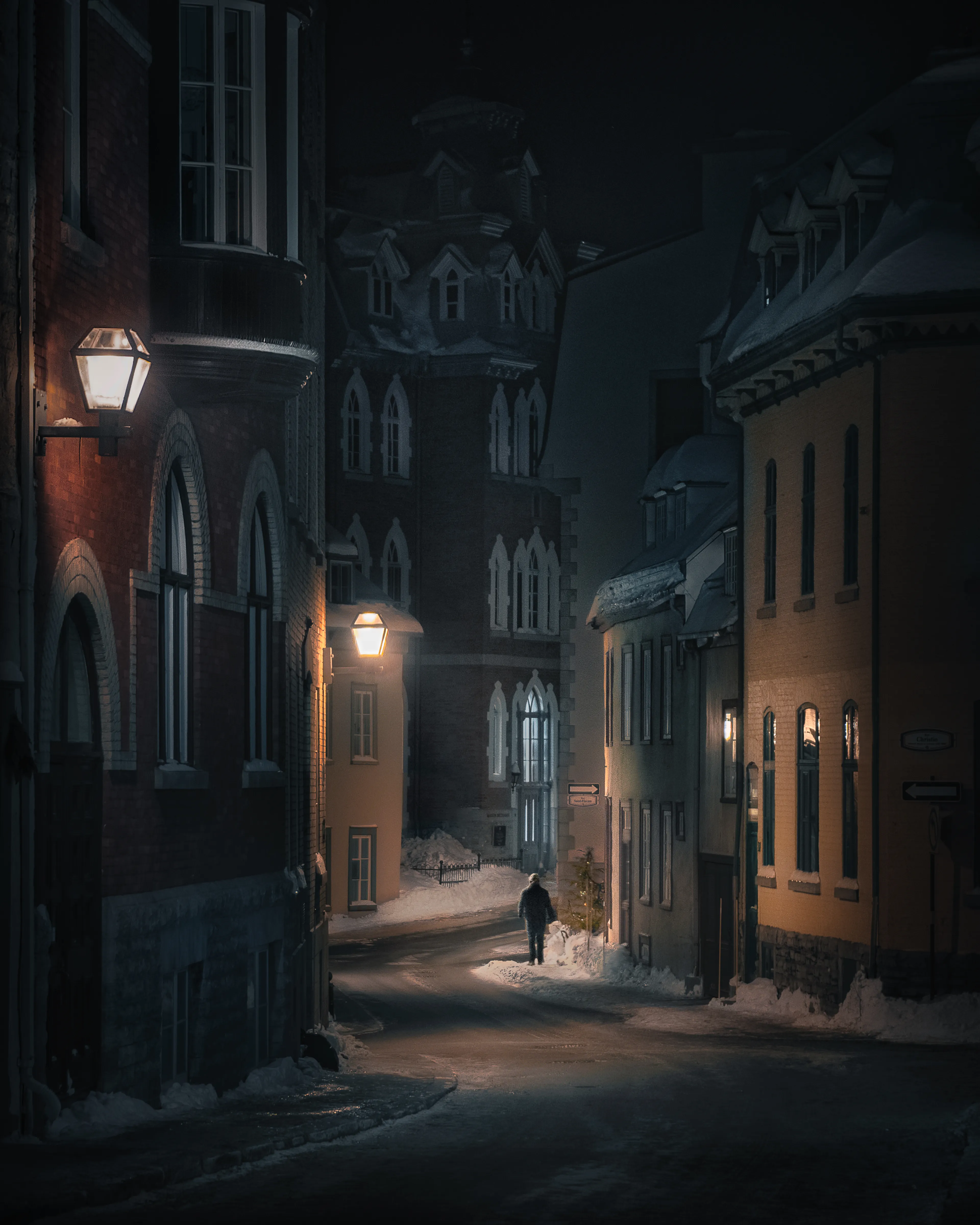 On a cold, dark street in the heart of the city, an old man walks alone. Dim street lamps cast a melancholic light along the path as winter winds whisper a mournful song.

 - Michael Sidofsky, 2023
