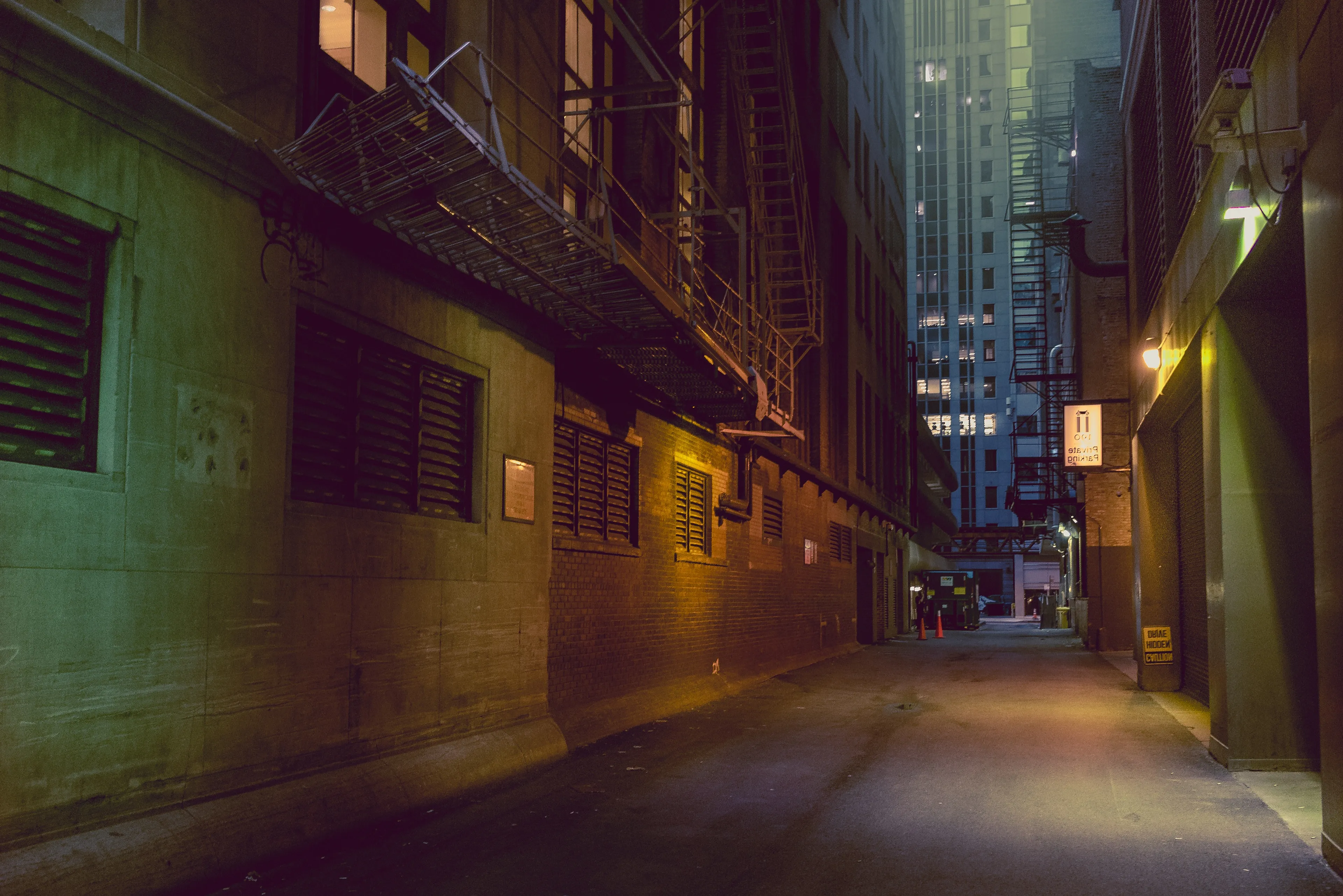 Something I always thought was interesting is that in a lot of alleyways the individual vendor is the one responsible for lighting their backdoor, which in cases like this can lead to interesting lighting scenarios where everyone has a different temperature light.