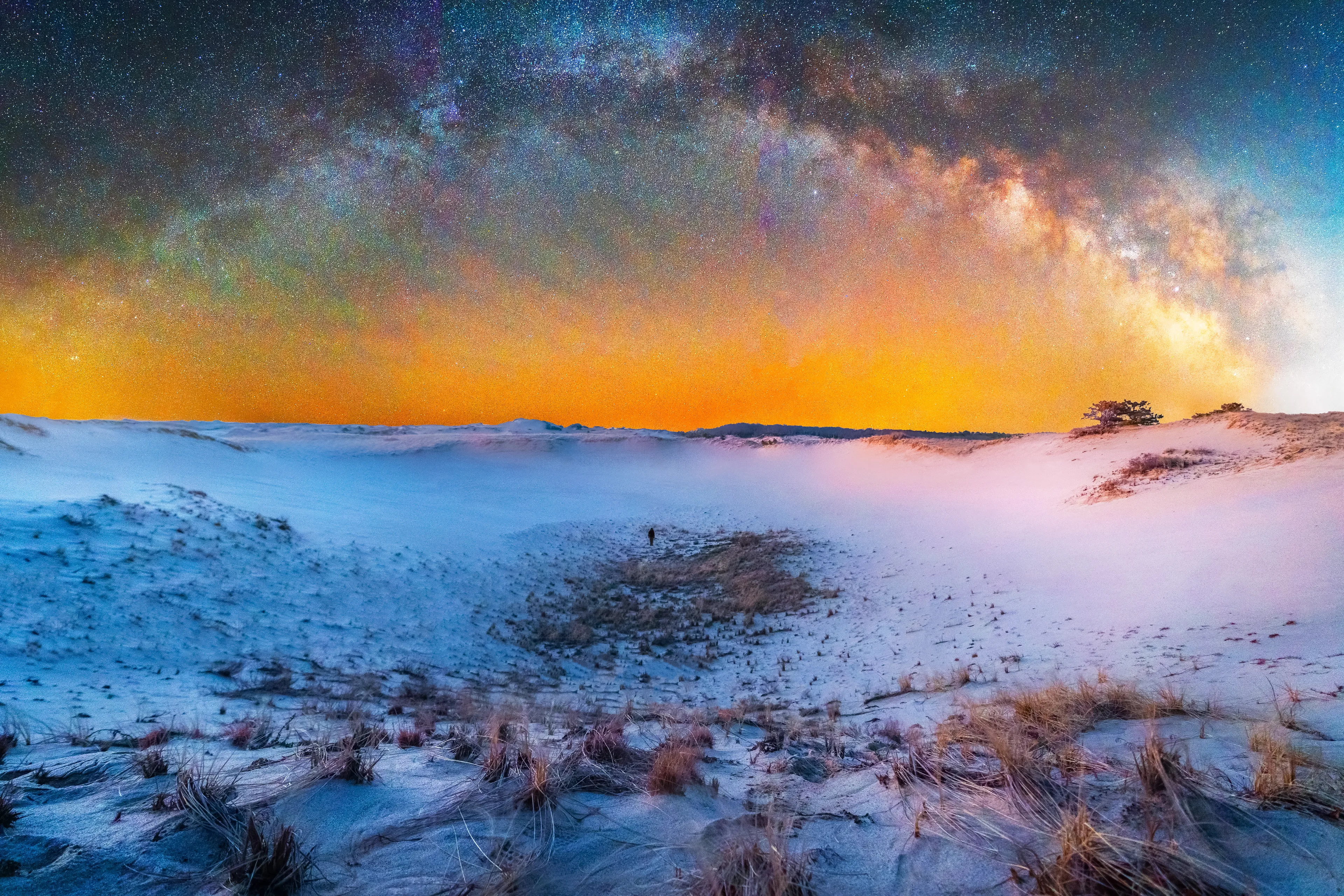 Footprints in the sand, whisked away by the wind. Ephemeral. 

I tumble down the dune, to the bottom of the pit. Into the weeds. My ankle snaps.

Life has struck me down, the grains of sand shift below me, begging me to stay. 
Above me the cosmos glimmers. It cries louder than the sands beneath.

Beauty can still be found at the bottom. 

Get back up and continue to the horizon for a better view.

End chapter two.