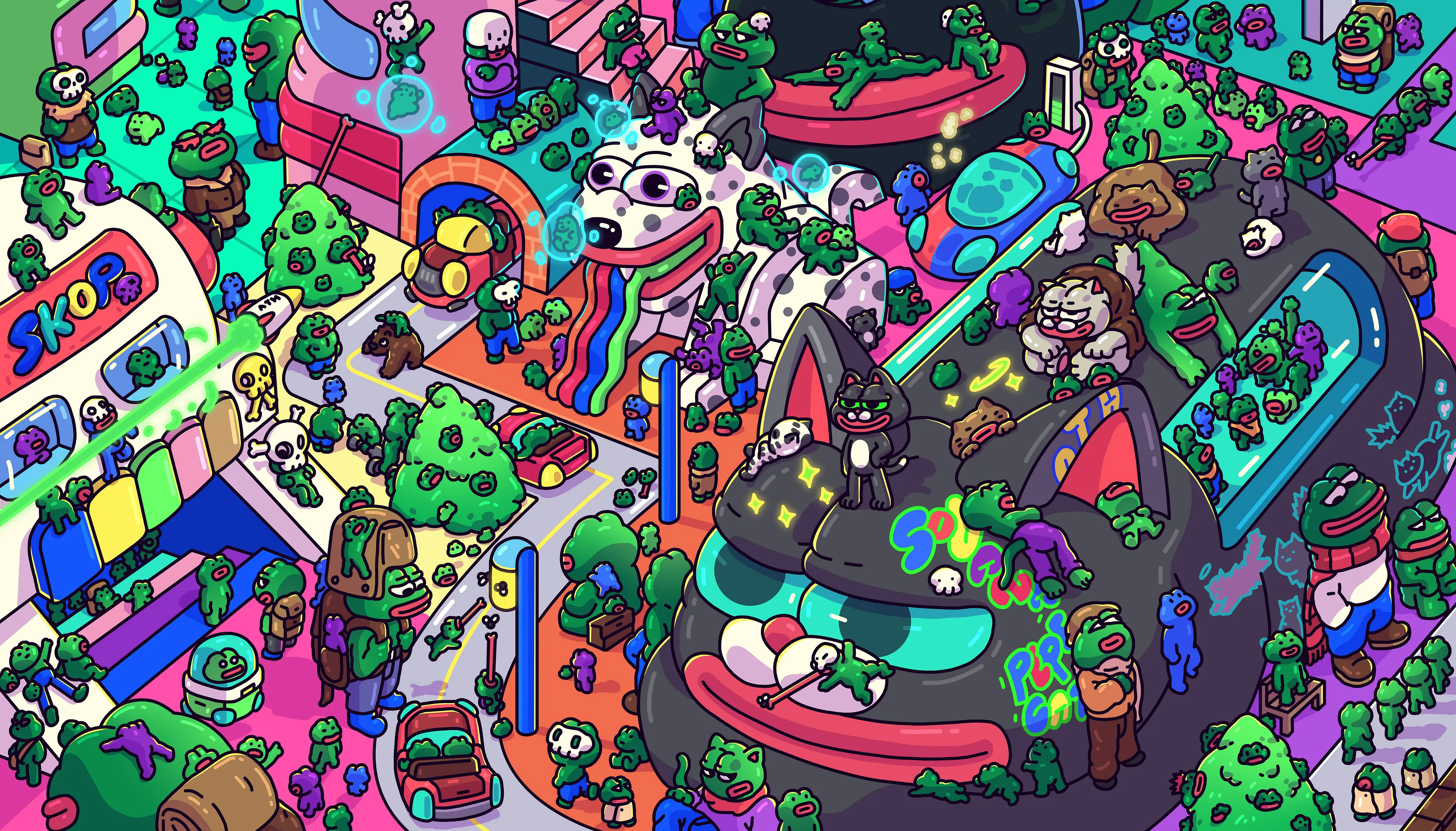 "ZEUS SKOP PEPECAT" LAND  
ZSP land is a community of people who journey in the 3 Meme coins universe, and they are still building together with friends.