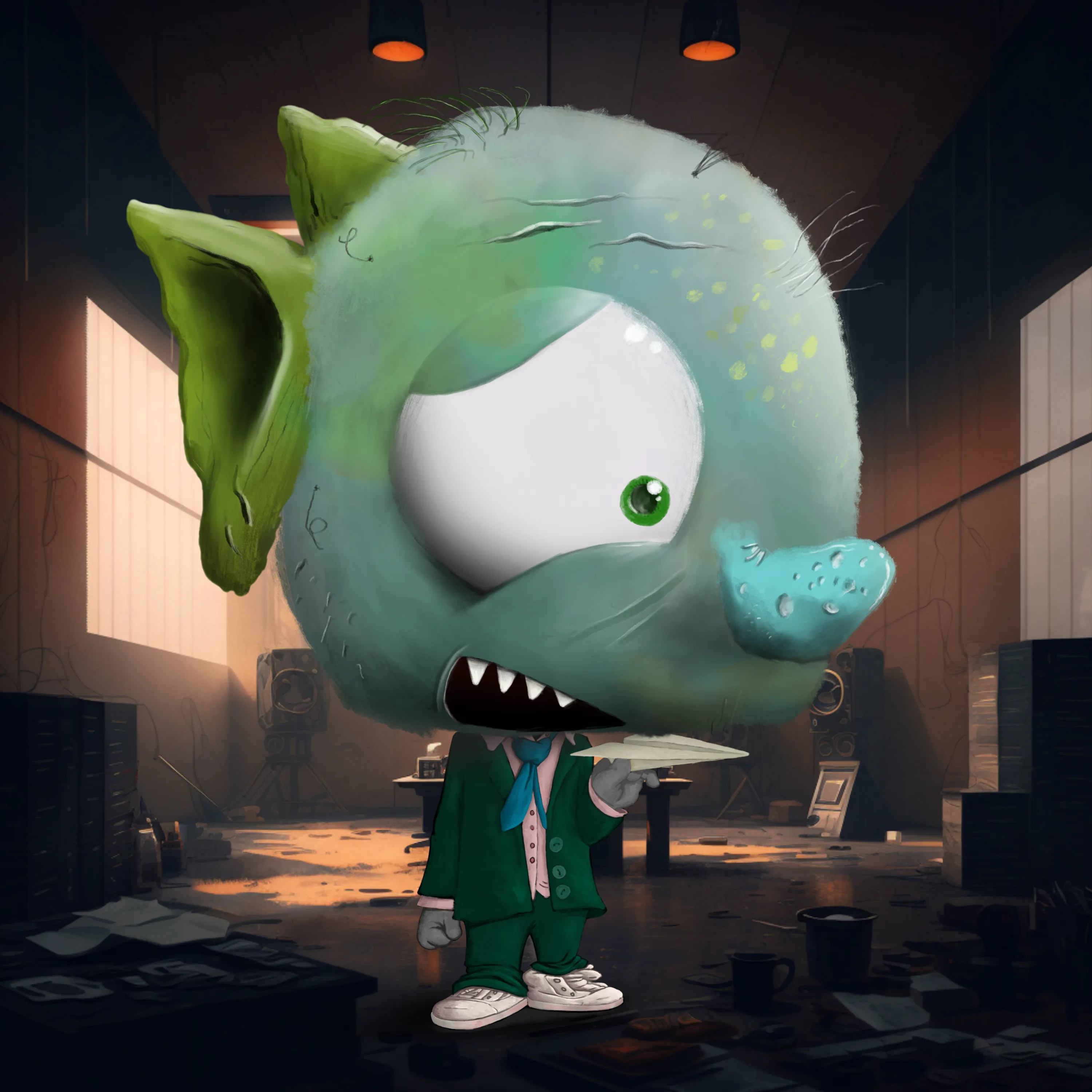 As part of BiG iNC's Gentrification and Local Outreach Program (GLOP), you have been selected from the Goblintown Populace to serve as an employee of BiG iNC! Congratulations. Now just sit right here in this chair and don't make any sudden movements until the SHARD device has completed its work.