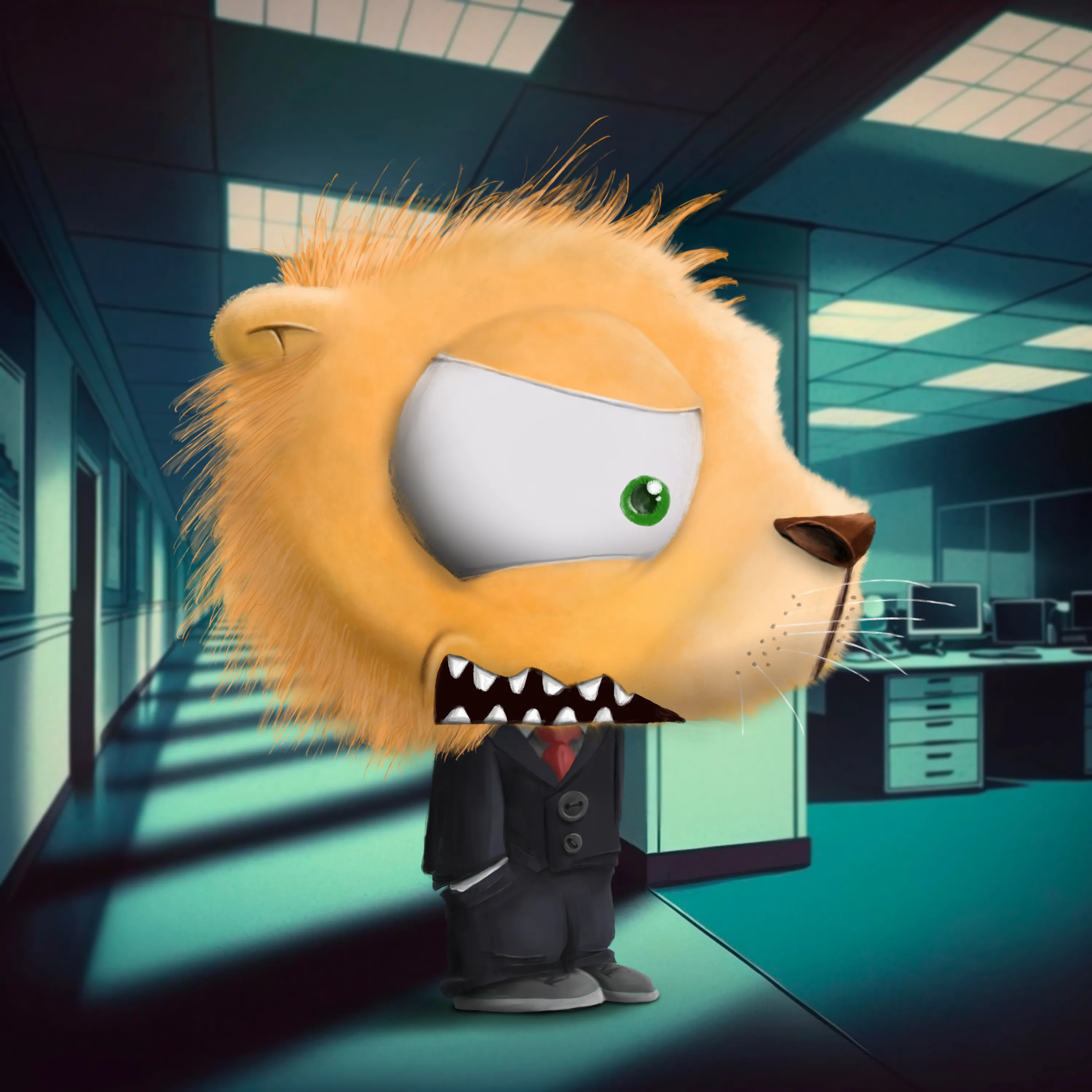 Welcome to BiG iNC! By the grace of BiG MiSTER and our pSeudo-Natural Animal Track and Capture Humanelyish (SNATCH) operatives, you have been selected as an employee! Congratulations! Now sit your fuzzy little butt down in this chair - don’t mind the restraints - and hold still.
