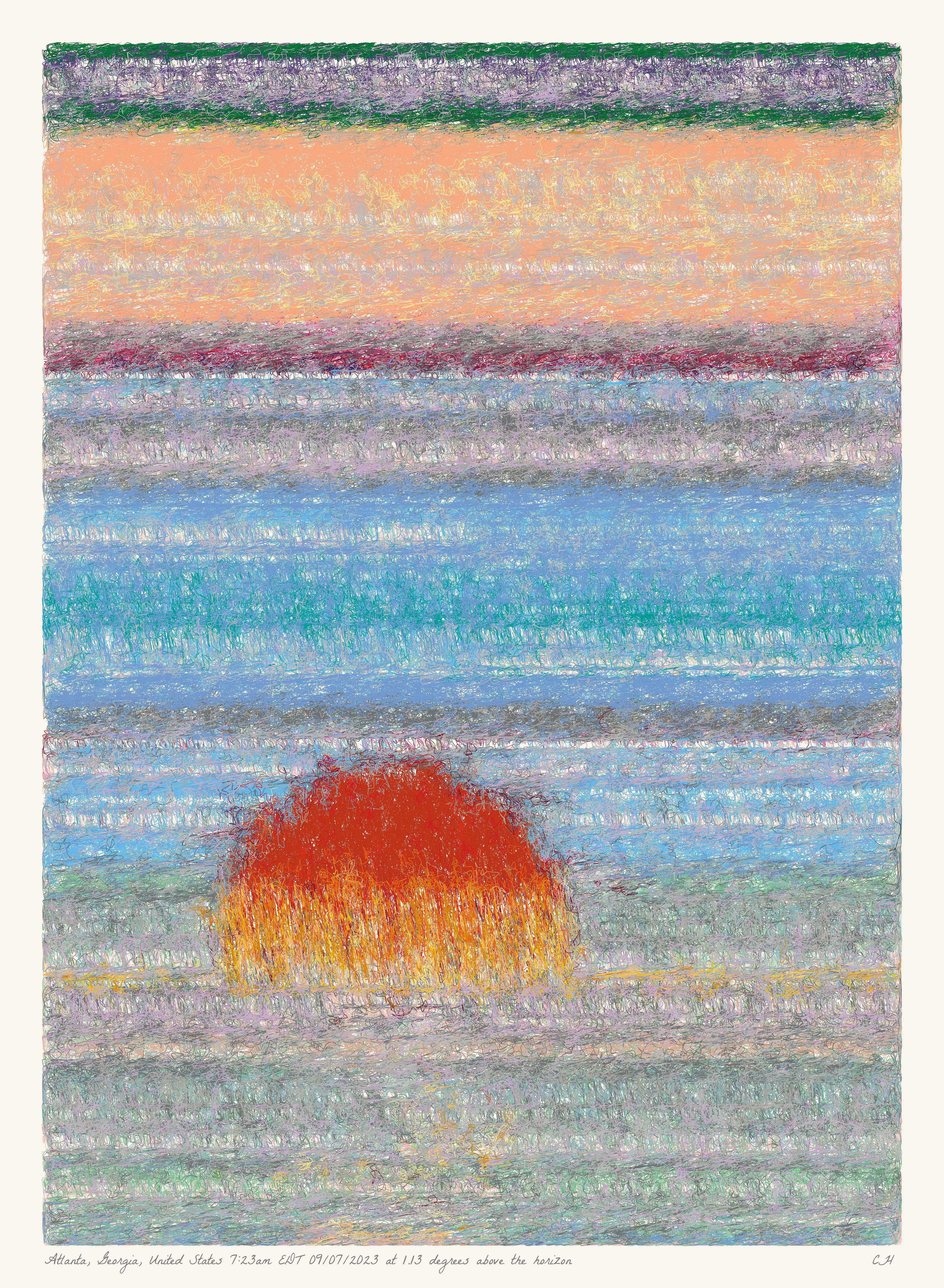 SOL is a collection of 365 generative paintings that captures a precise moment in time, when the sun is rising above the horizon. Each generative output is influenced by real world 2023 astronomical data. Every location, date, time and sunrise angle is unique. This information is recorded at the bottom of each piece and on the blockchain. Just like IRL, no two SOLs are alike.