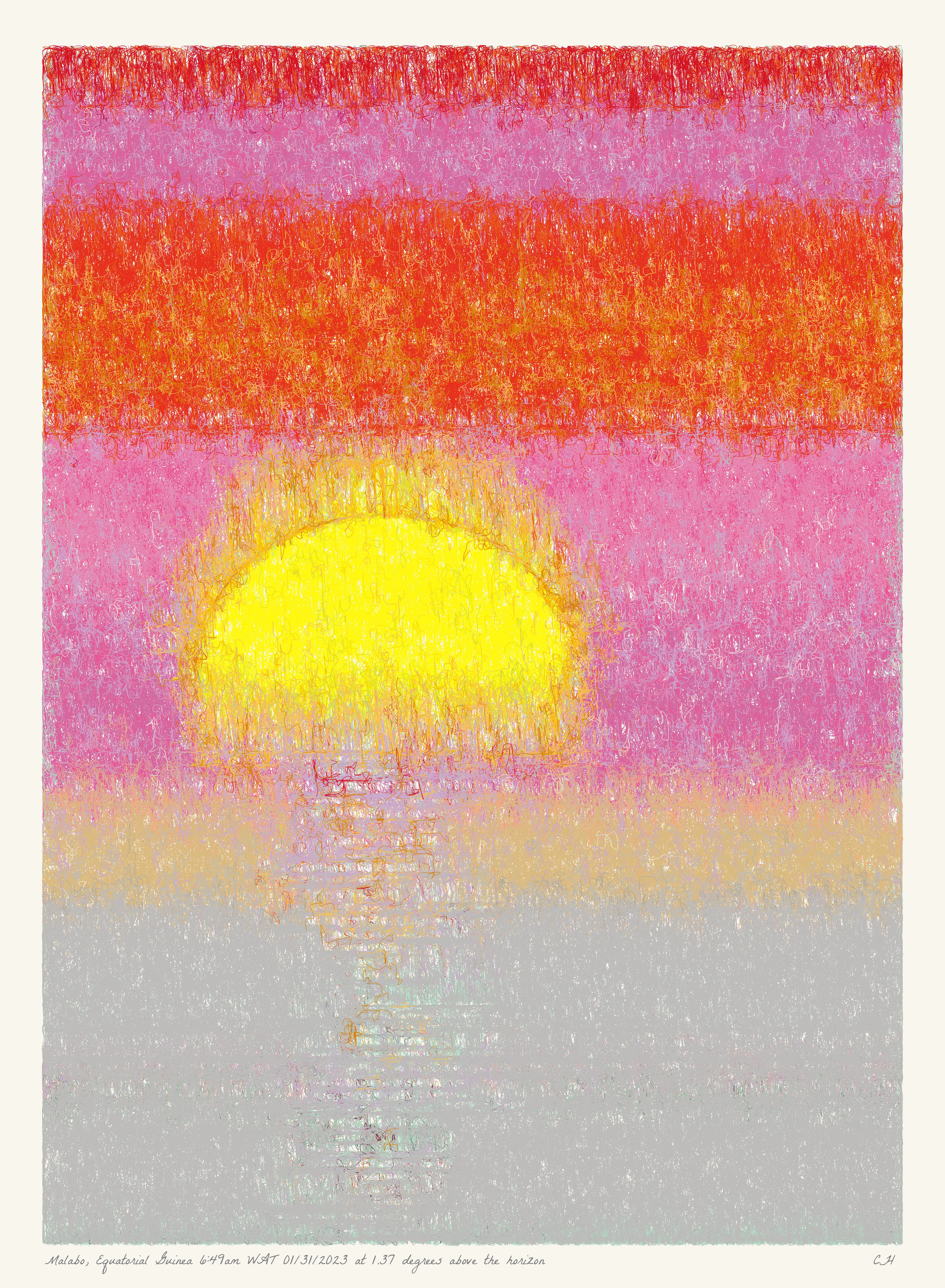 SOL is a collection of 365 generative paintings that captures a precise moment in time, when the sun is rising above the horizon. Each generative output is influenced by real world 2023 astronomical data. Every location, date, time and sunrise angle is unique. This information is recorded at the bottom of each piece and on the blockchain. Just like IRL, no two SOLs are alike.