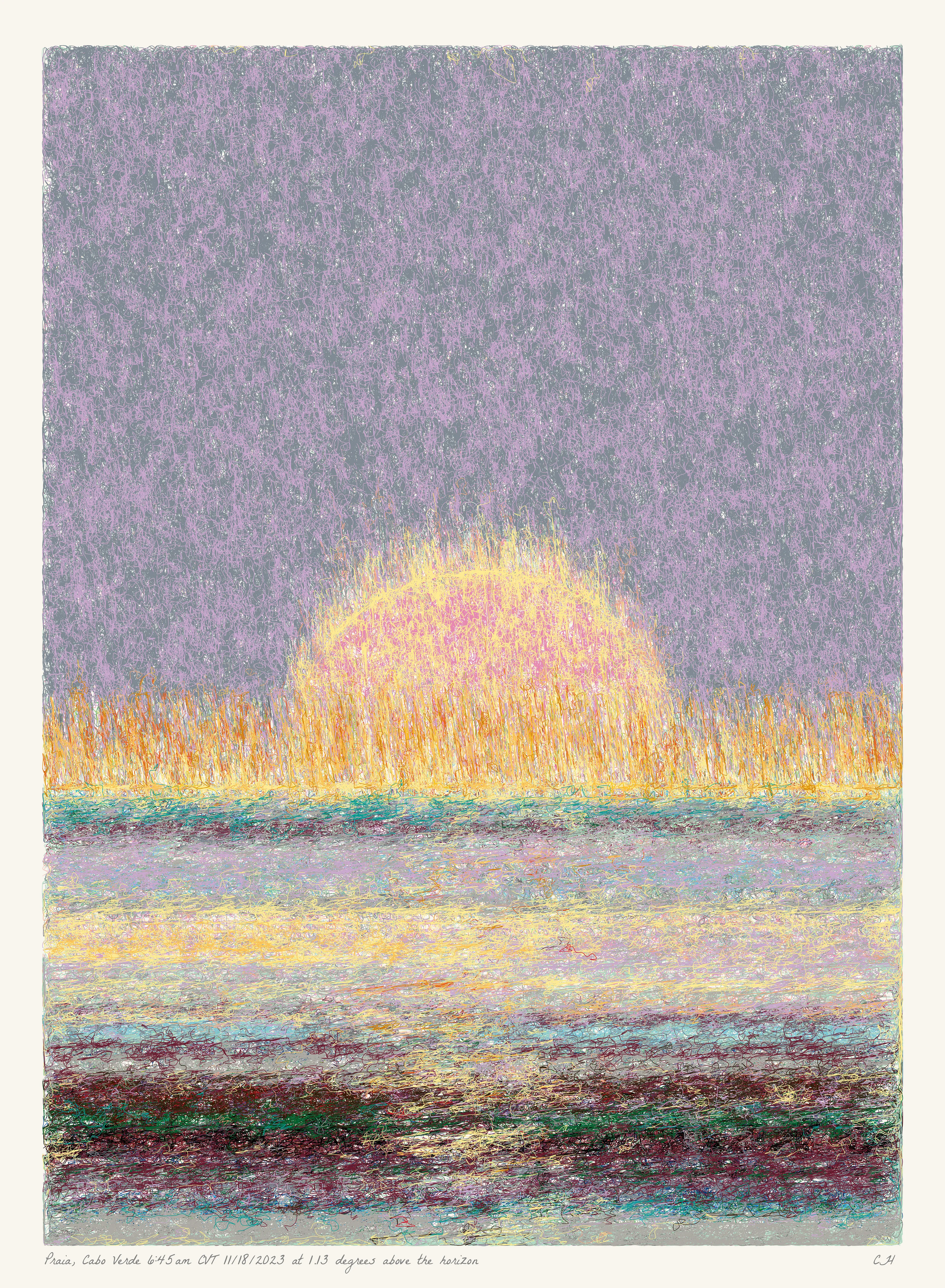 SOL is a collection of 365 generative paintings that captures a precise moment in time, when the sun is rising above the horizon. Each generative output is influenced by real world 2023 astronomical data. Every location, date, time and sunrise angle is unique. This information is recorded at the bottom of each piece and on the blockchain. Just like IRL, no two SOLs are alike.