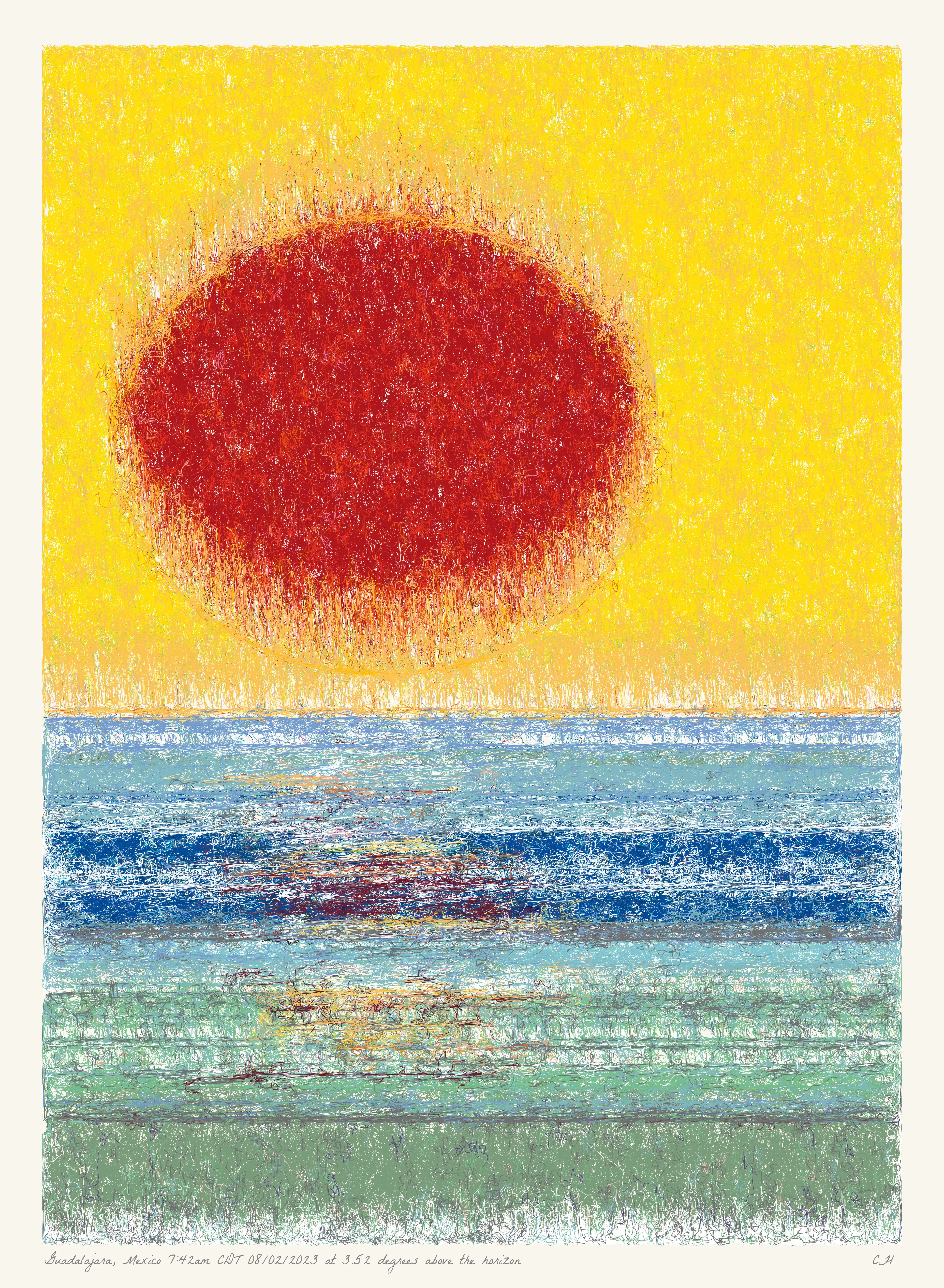 SOL is a collection of 365 generative paintings that captures a precise moment in time, when the sun is rising above the horizon. Each generative output is influenced by real world 2023 astronomical data. Every location, date, time and sunrise angle is unique. This information is recorded at the bottom of each piece and on the blockchain. Just like IRL, no two SOLs are alike.