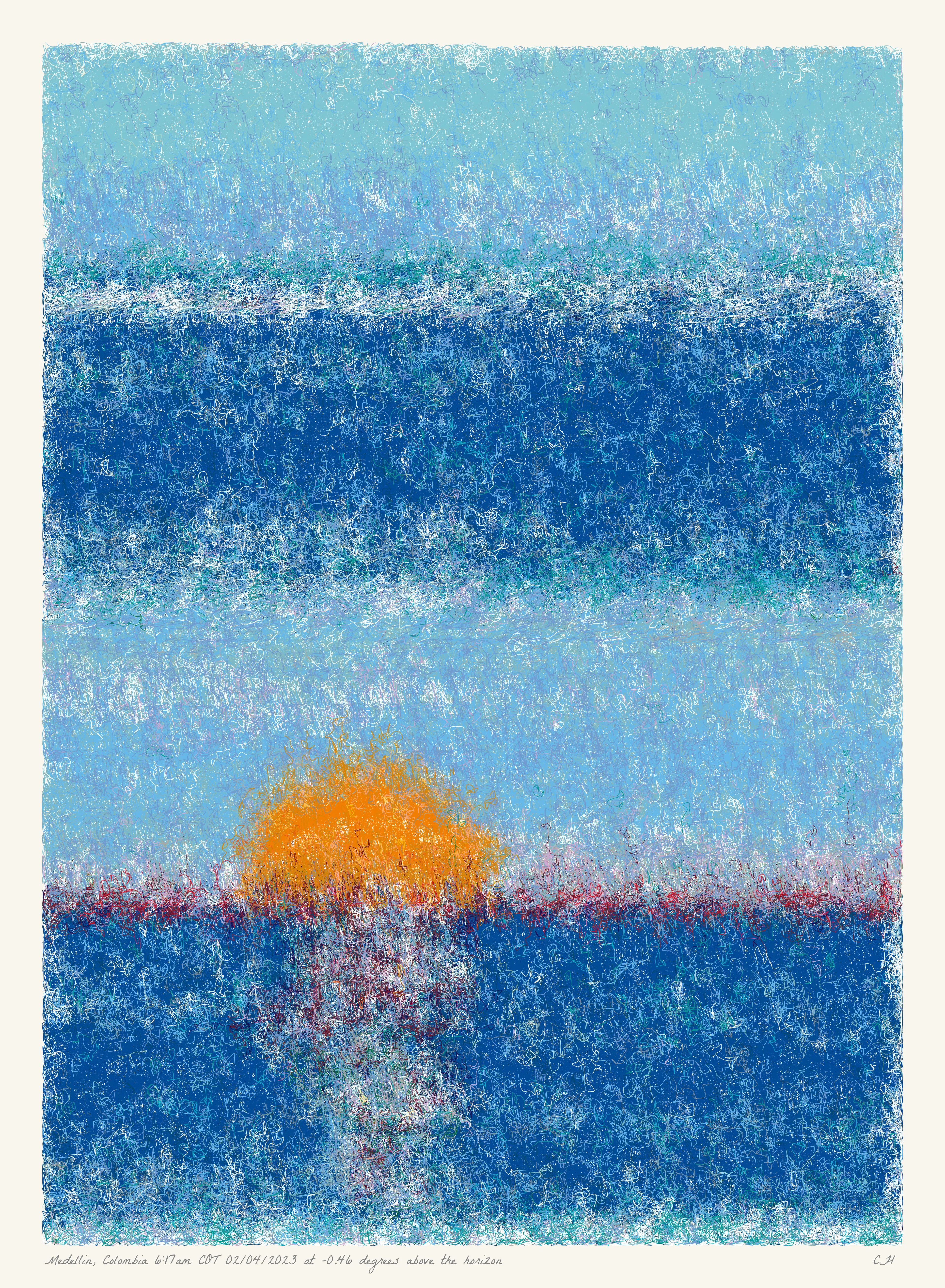 SOL is a collection of 365 generative paintings that captures a precise moment in time, when the sun is rising above the horizon. Each generative output is influenced by real world 2023 astronomical data. Every location, date, time and sunrise angle is unique. This information is recorded at the bottom of each piece and on the blockchain. Just like IRL, no two SOLs are alike.