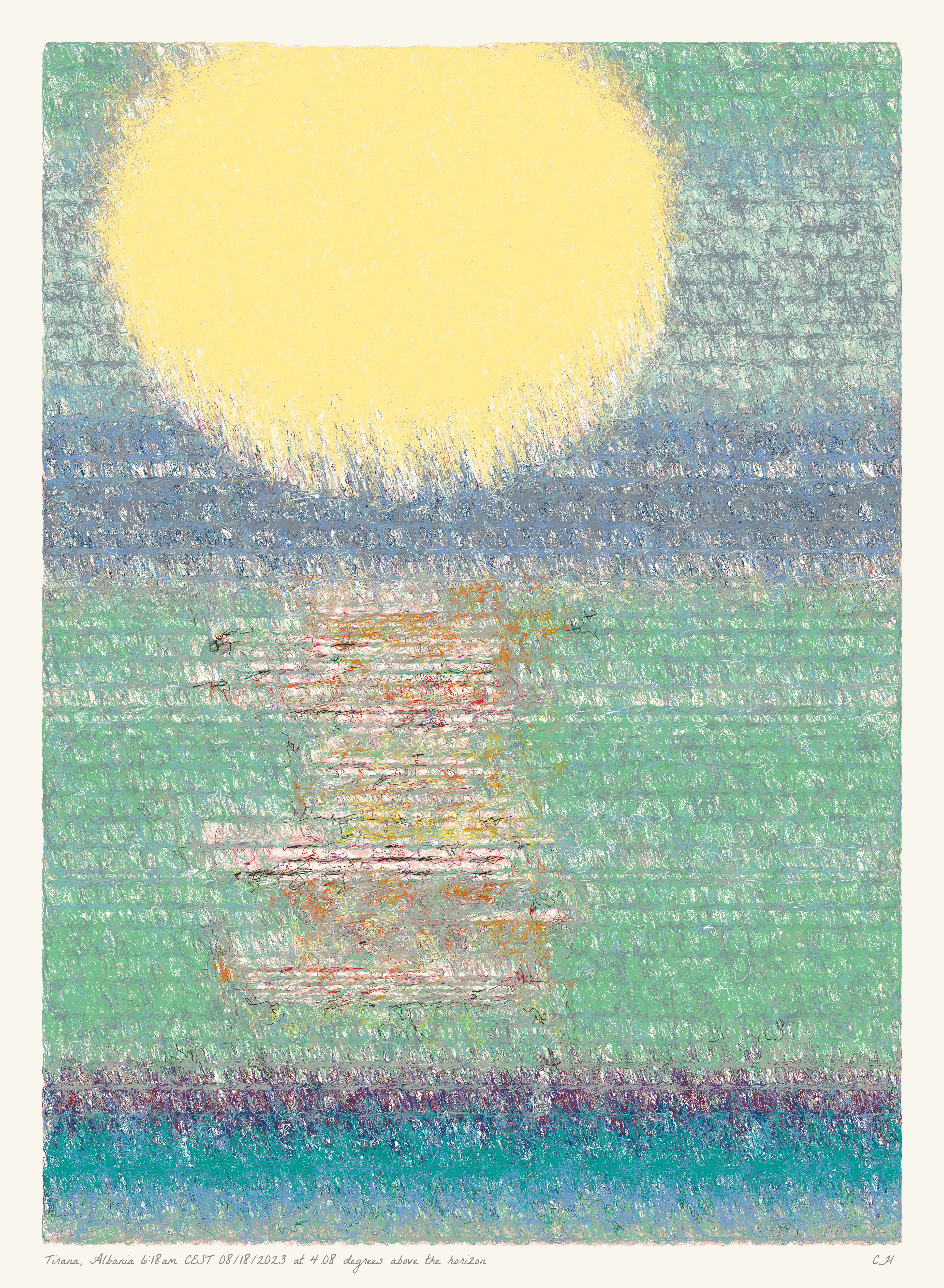 SOL is a collection of 365 generative paintings that captures a precise moment in time, when the sun is rising above the horizon. Each generative output is influenced by real world 2023 astronomical data. Every location, date, time and sunrise angle is unique. This information is recorded at the bottom of each piece and on the blockchain. Just like IRL, no two SOLs are alike.