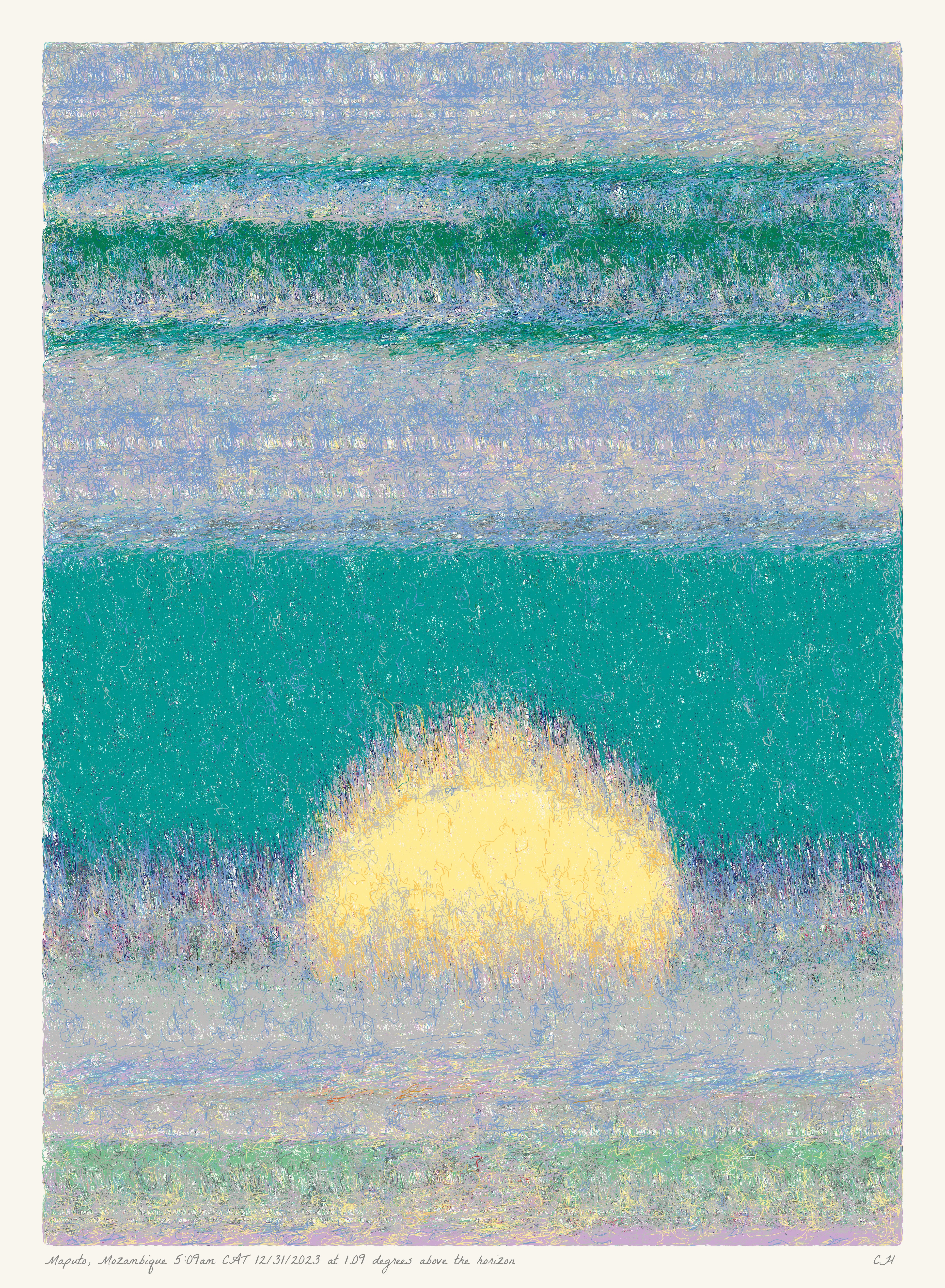 SOL is a collection of 365 generative paintings that captures a precise moment in time, when the sun is rising above the horizon. Each generative output is influenced by real world 2023 astronomical data. Every location, date, time and sunrise angle is unique. This information is recorded at the bottom of each piece and on the blockchain. Just like IRL, no two SOLs are alike.