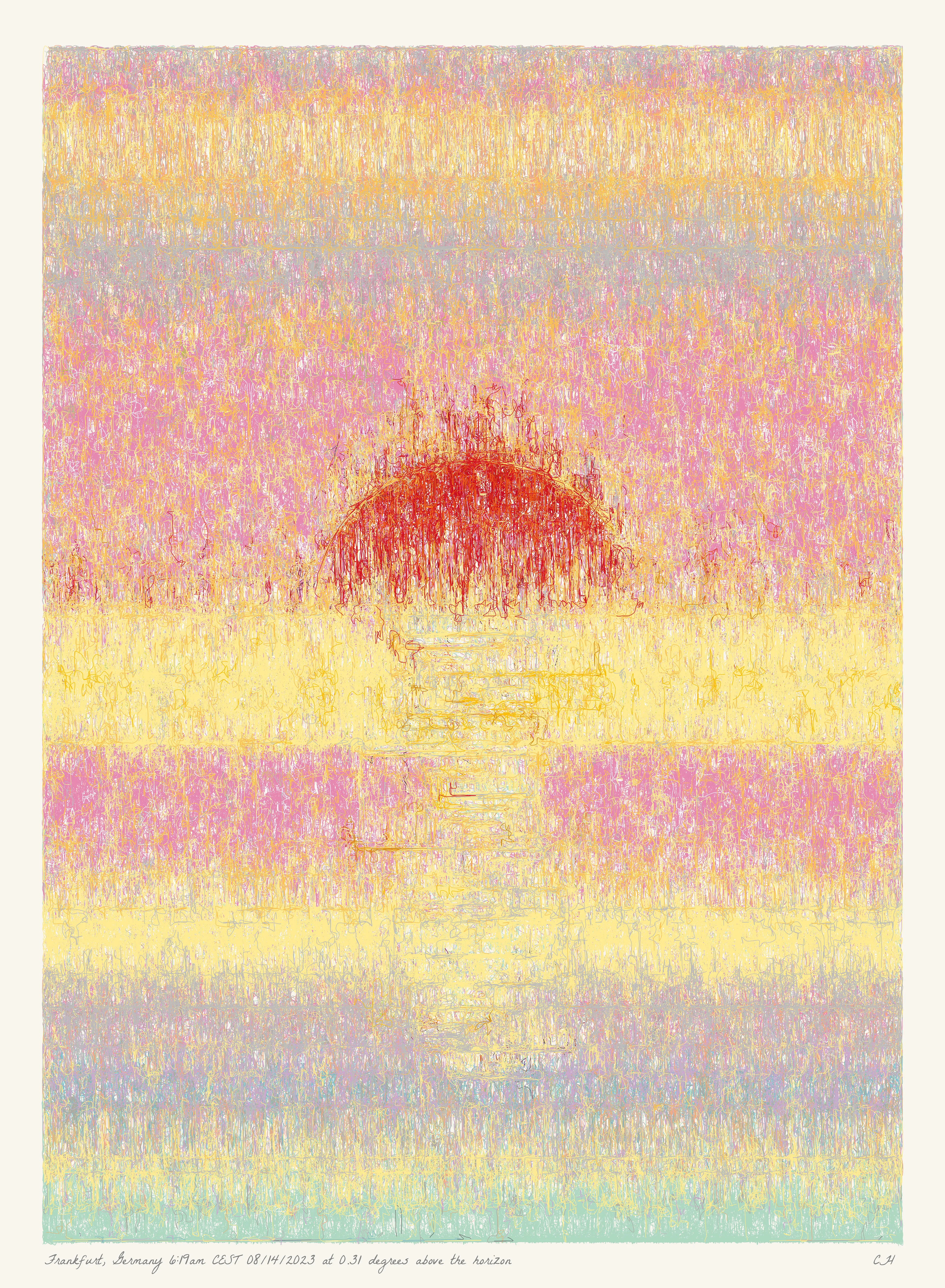 SOL is a collection of 365 generative paintings that captures a precise moment in time, when the sun is rising above the horizon. Each generative output is influenced by real world 2023 astronomical data. Every location, date, time and sunrise angle is unique. This information is recorded at the bottom of each piece and on the blockchain. Just like IRL, no two SOLs are alike.